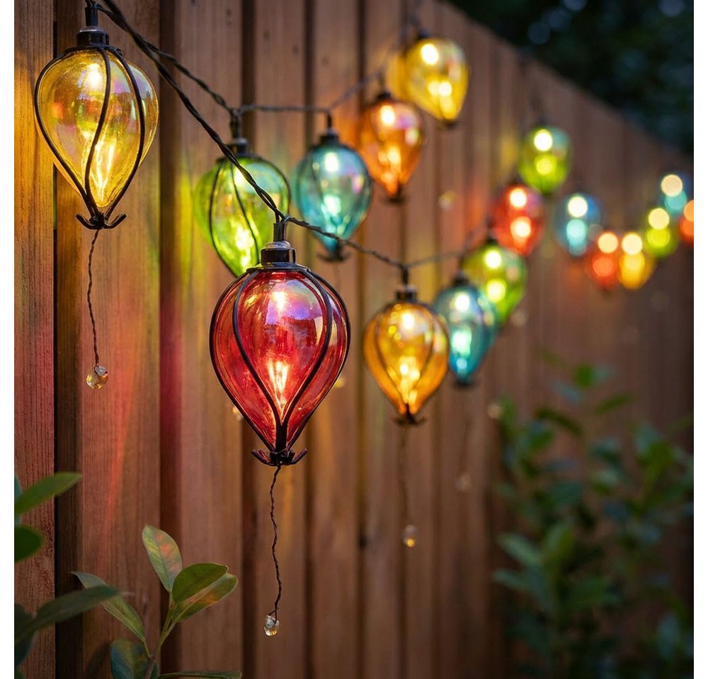 Haushalt International LED Solarleuchte, LED-Leuchtmittel fest verbaut, Farbig, Warmweiß, 2x Solarleuchte LED Lichterkette Ballon bunt Außenleuchte L 390 cm