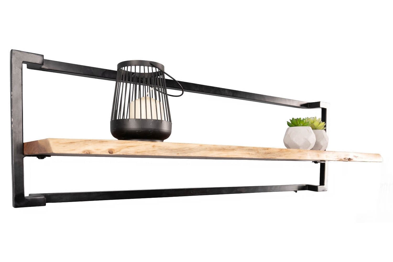 M2 Kollektion Wandregal ANGOLA, 100 x 30 cm, Braun, Schwarz, Metall, Akazienholz massiv, 1 Ablagefläche