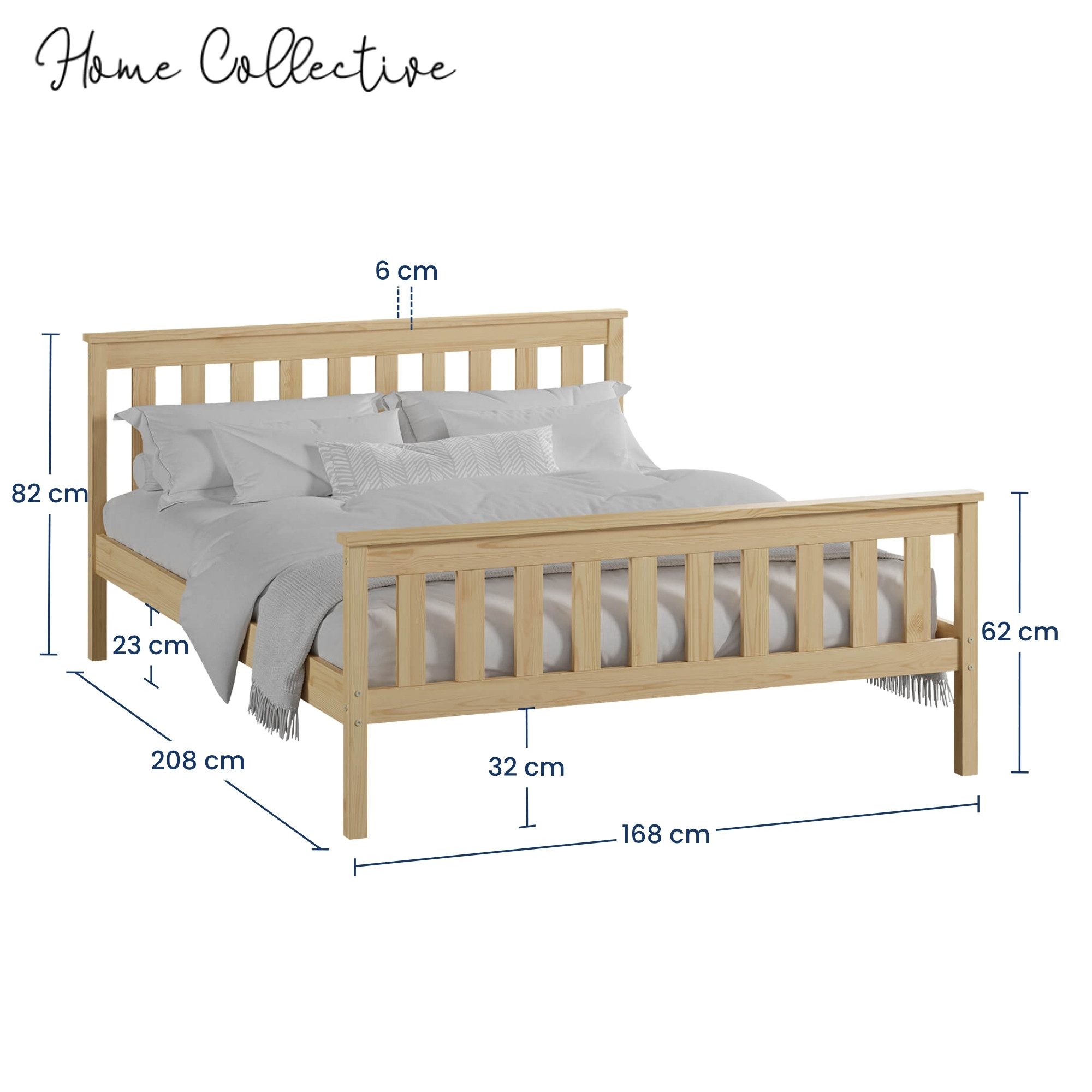 Home Collective Holzbett Einzelbett Doppelbett Bettgestell mit Lattenrost & Kopfteil Kiefer (Größe: 90×200, 120×200, 140×200, 160×200), Massivholzbett mit Lattenrost & Kopfteil Natur
