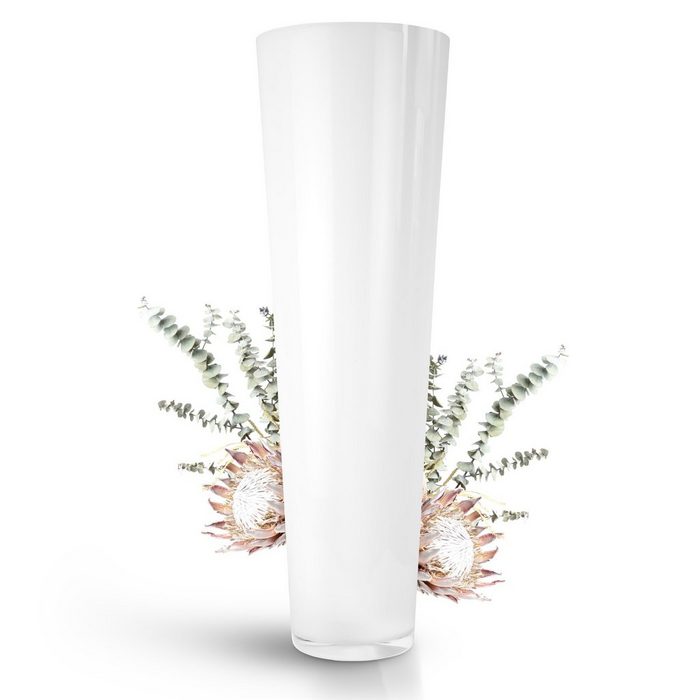 Glaskönig Bodenvase Weiße Dekovase aus Glas 70cm hoch Ø 22 5cm - mit Seitenwänden von 5mm (Handarbeit mundgeblasene Glasvase weiß) Ideal für Trockenblumen und als Pampasgras Vase