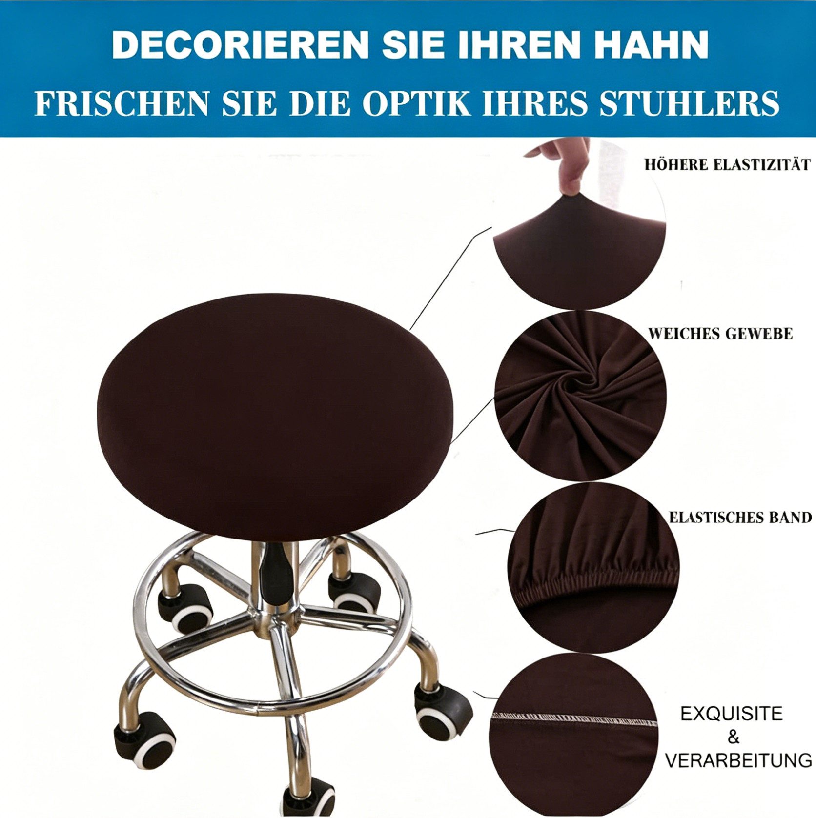 Diwzbyn Stuhlhusse Runder Barhockerbezug, weicher und hochelastischer Rundstuhlbezug, runder Stuhlbezug für Barhocker und Bürohocker