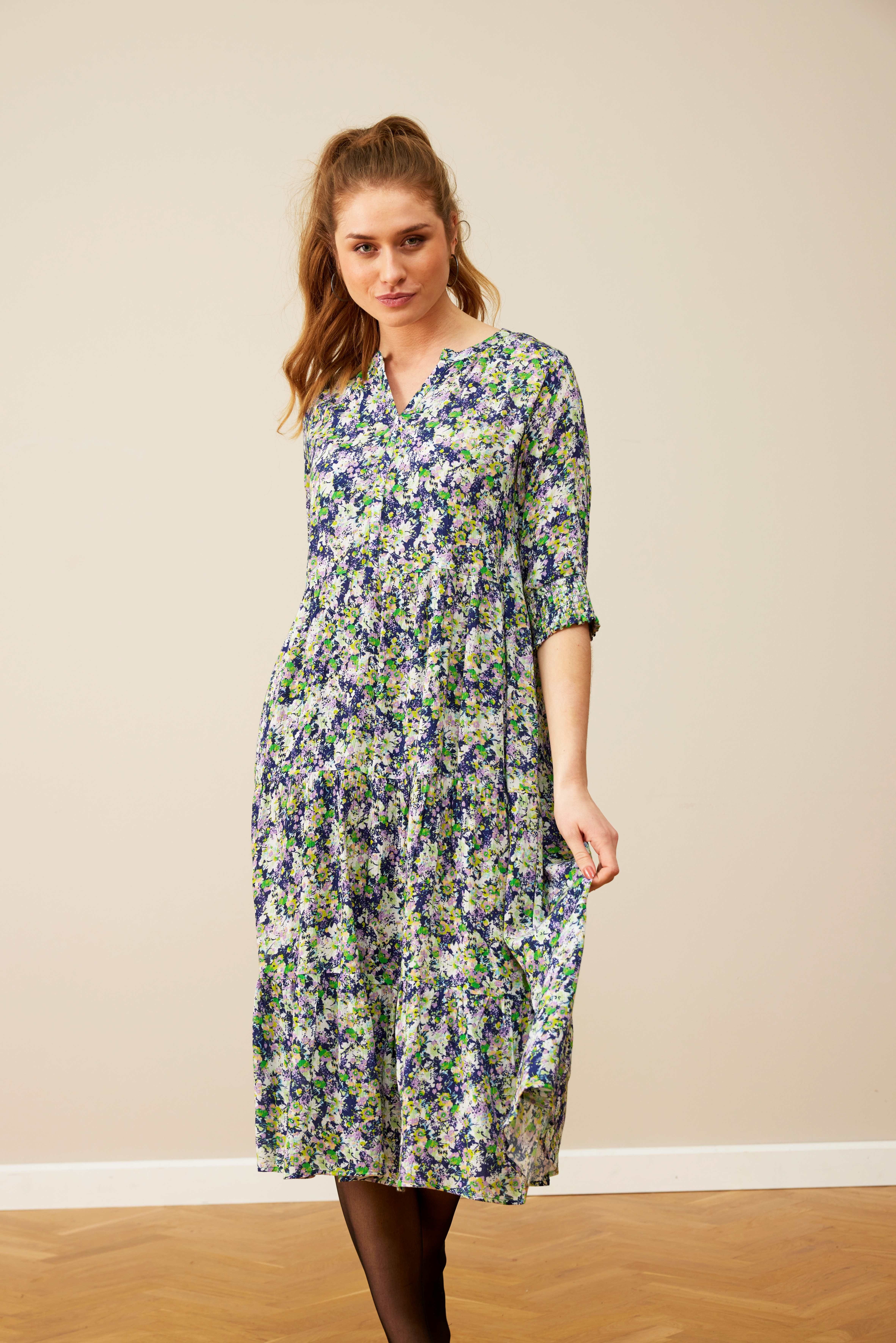 ZE-ZE Nordic Blusenkleid Kleid gemustert midi länge allover Print | Sommerkleider