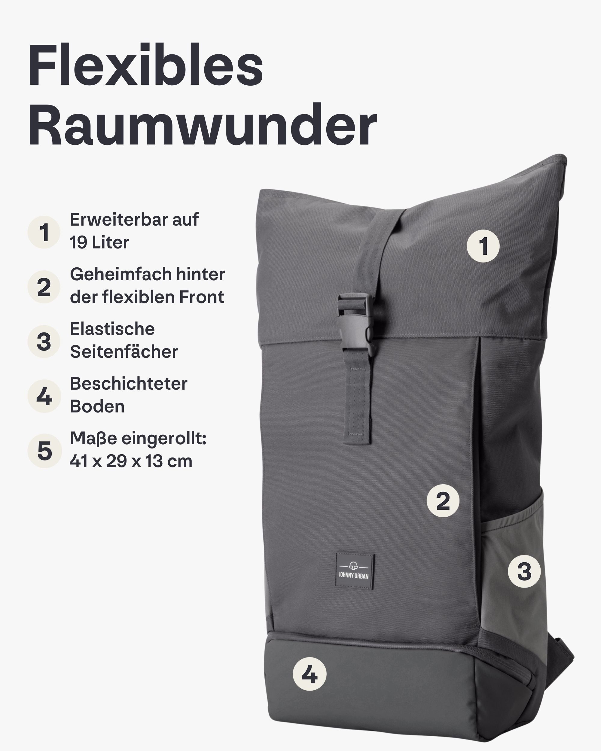 Johnny Urban Cityrucksack Allen Medium Rolltop mit Laptopfach (1-tlg), Wasserabweisend