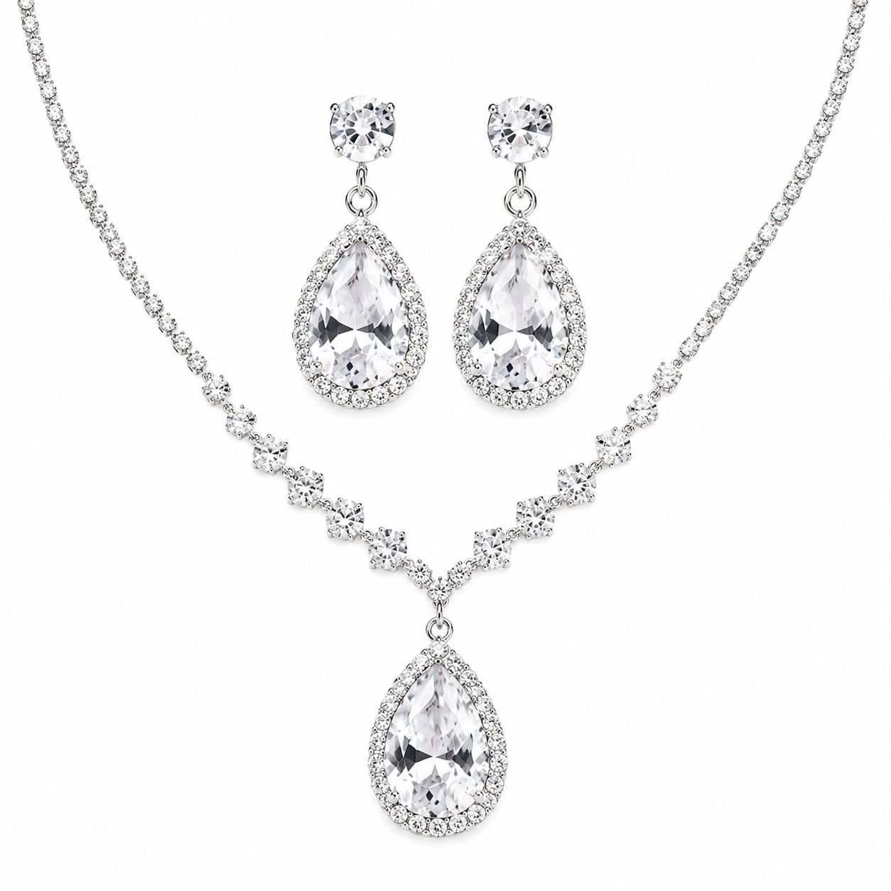 Taffstyle Schmuckset Elegantes Schmuck Set Halskette & Ohrringe Tropfen Design mit Zirkonia (Funkelndes Set aus Kette und Ohrringen mit glitzernden Zirkonia-Steinen – perfekt für Abendmode und besondere Anlässe), mit Zirkonia