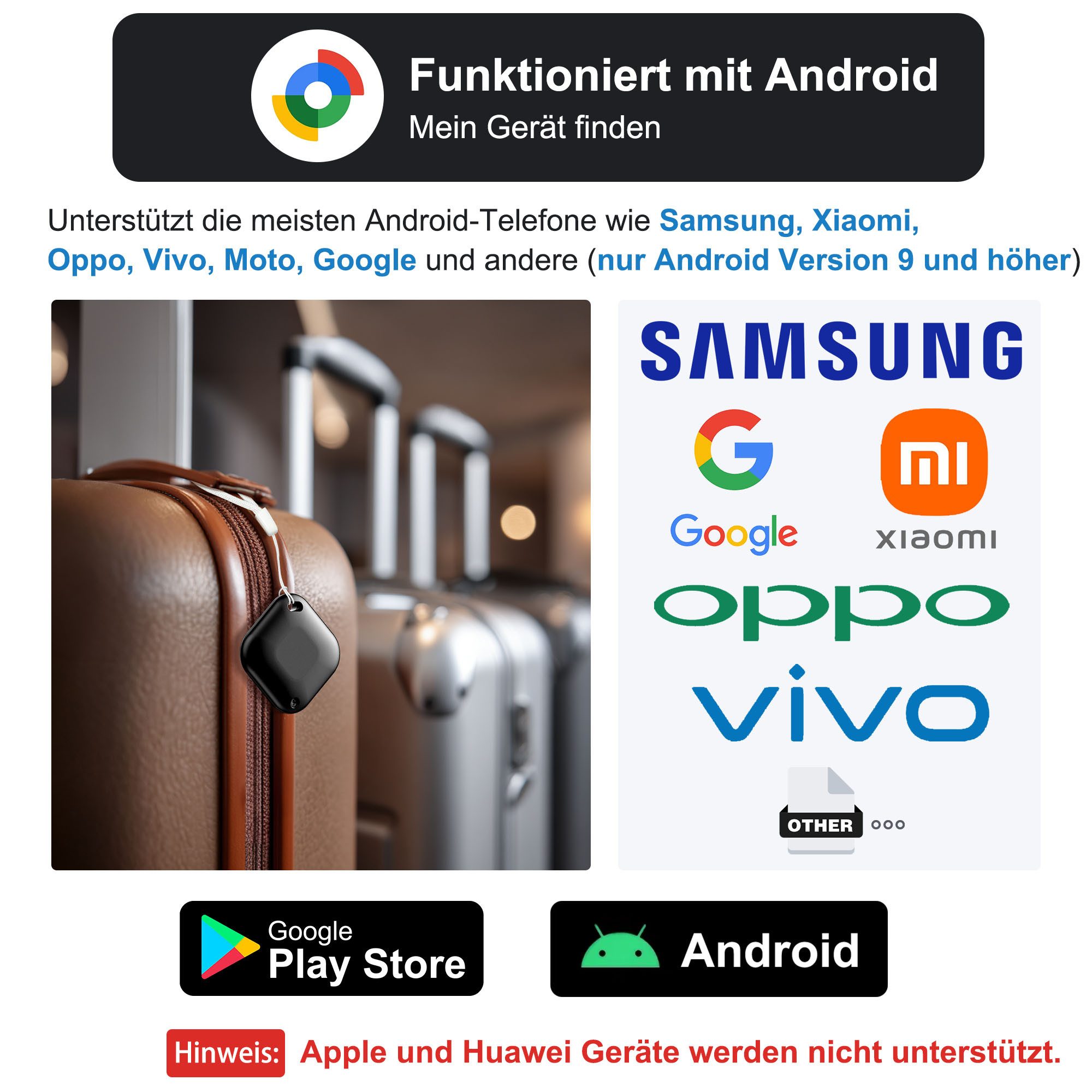 Luckice Bluetooth Smart Tags 4er-Pack Schwarz Tracker Bluetooth-Tracker (kompatibel mit der Google Find My Device App (nur Android)