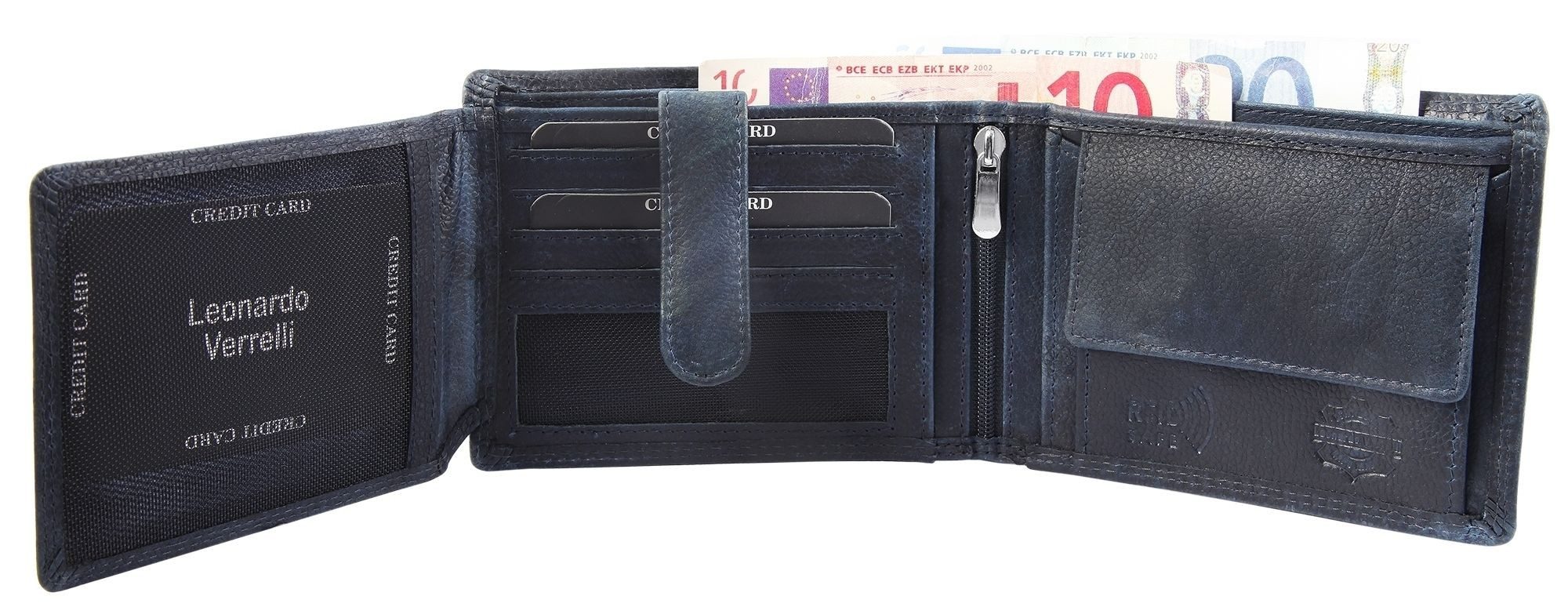 Leonardo Verrelli Geldbörse Kusay, RFID-Schutz (inkl. Schmuckbox), Herren GeldbÃ¶rse Quer Echtleder