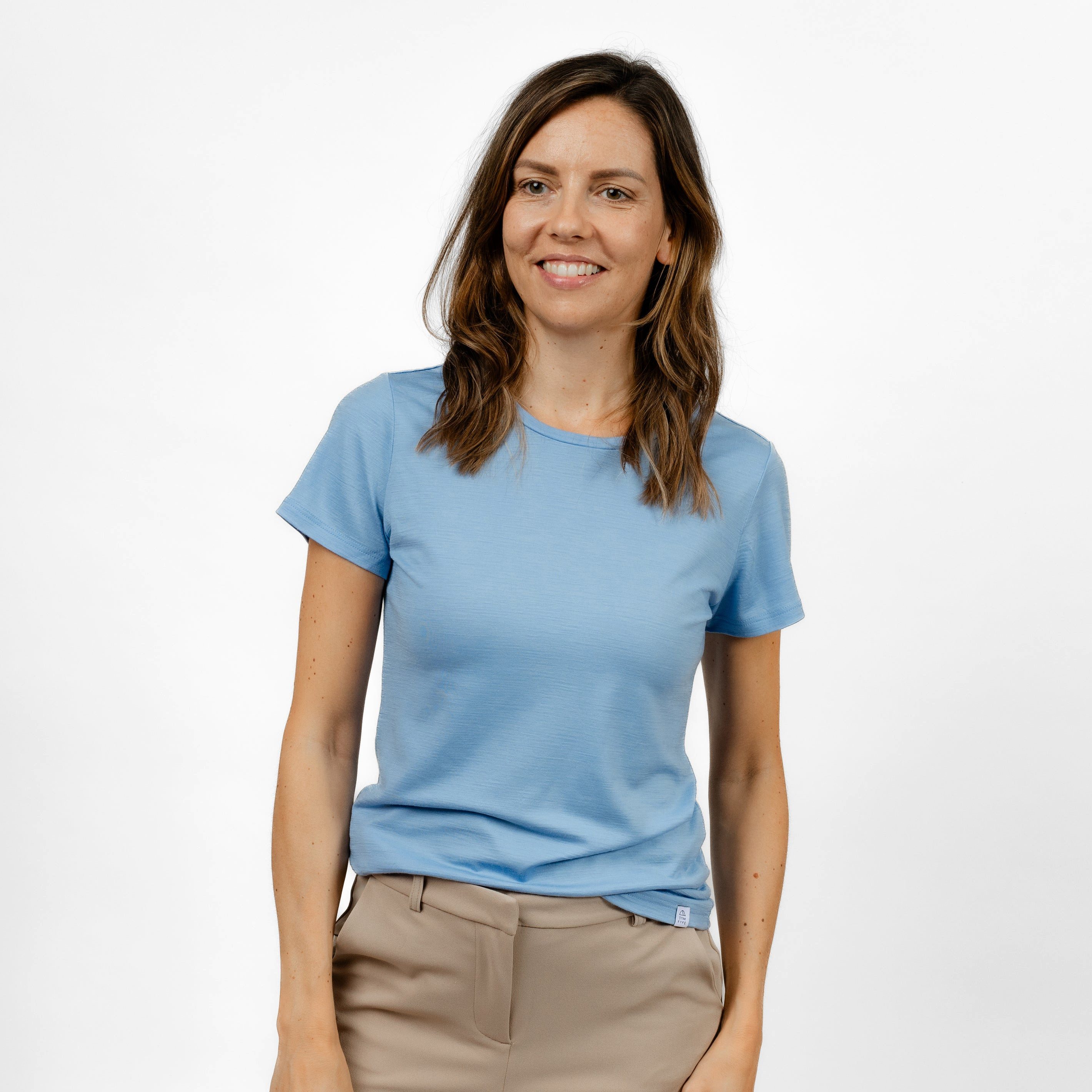 Tom Fyfe T-Shirt TOM FYFE Merino T-Shirt Slim Fit Damen Steel Blue / M