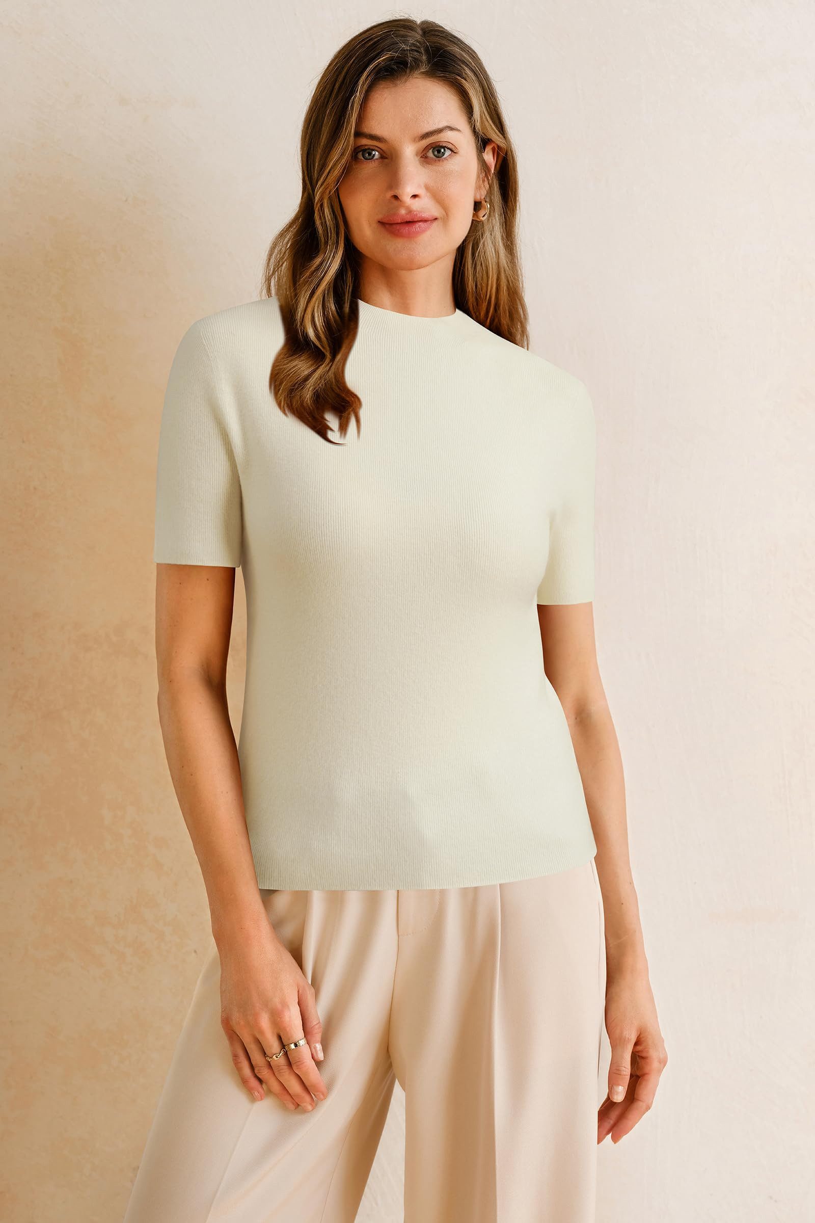 Arach&Cloz Kurzarmpullover Damen Pullover Wolle Blended Seamless Tops Rollk günstig online kaufen