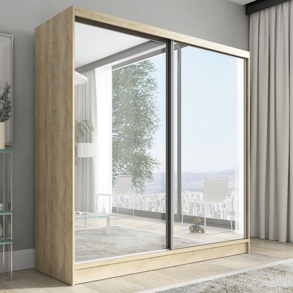 A&J MöbelLand GmbH Schiebetürenschrank IVAR 200 cm mit drei Schubladen und Spiegel (TOP ANGEBOT! Geräumiger Schrank mit einer Breite von 200 cm und Spiegel, ideal zur Aufbewahrung von Kleidung und Accessoires. 3 Schubladen und viel Stauraum. TOP PRODUKT! Wählen Sie das ideale Modell für Ihr Schlafzimmer!, Inclusive 3 Schubladen) Breite: 200 cm, Höhe: 215 cm, Tiefe: 59,5 cm