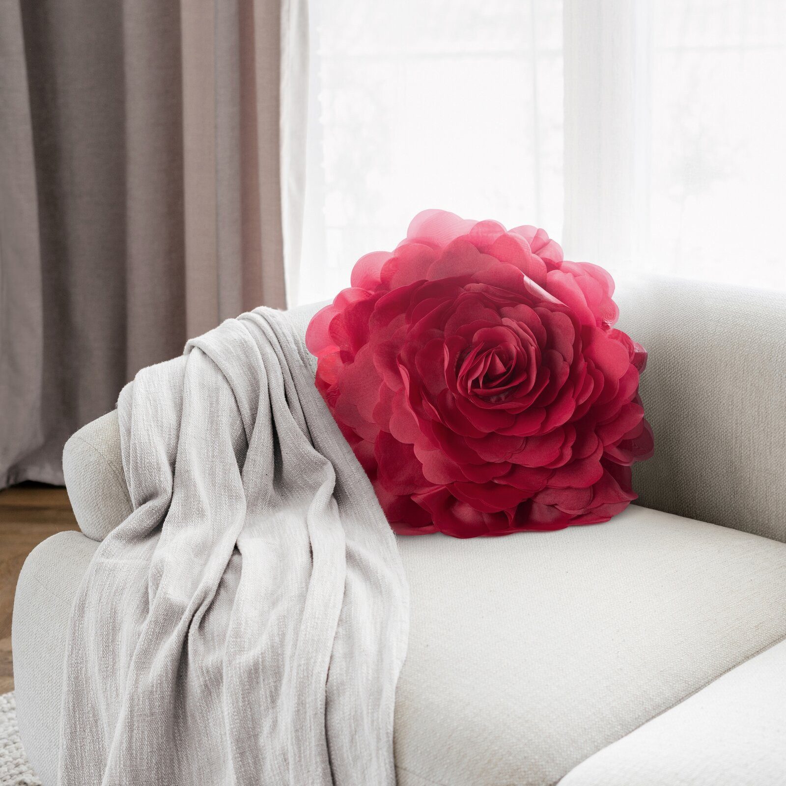 Eurofirany Kissenbezüge Dekorative 3D-Blumen Kissenbezüge – ROSEN, (1 Stück), - ein eleganter Blickfang für Ihr Zuhause - Größe: Ø 40 cm