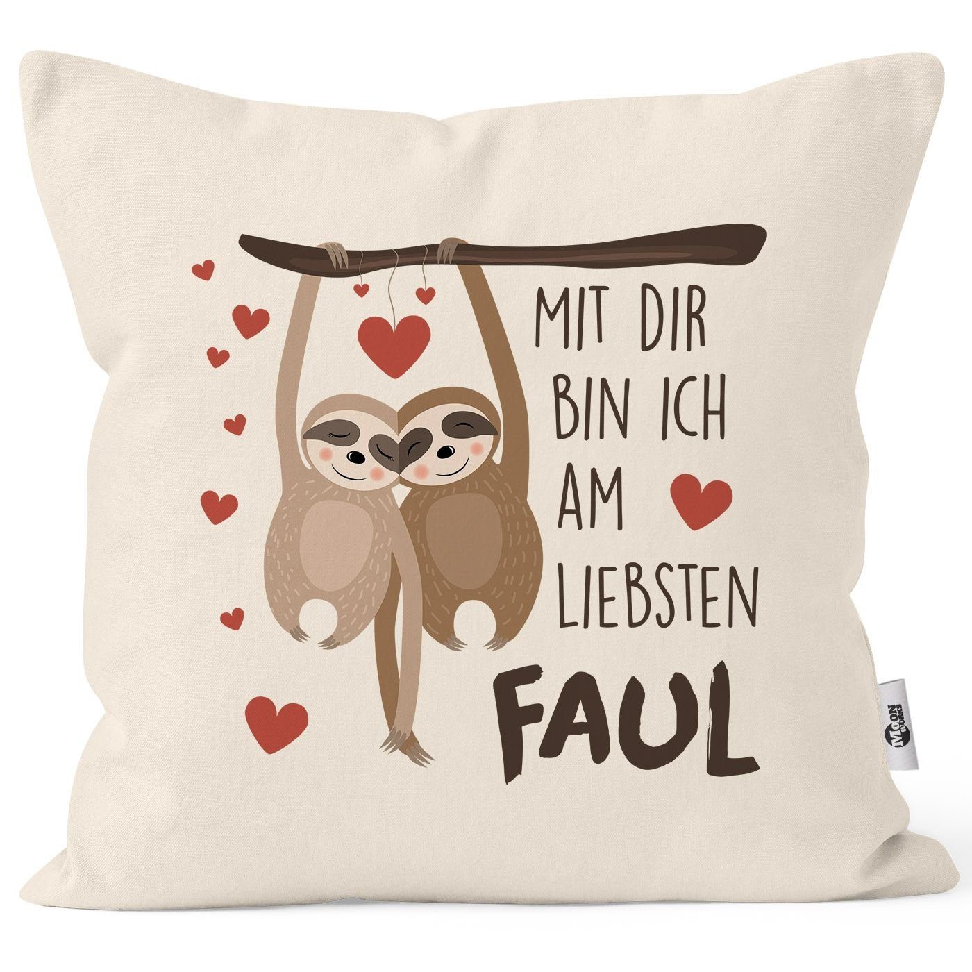 Dekokissen liebsten bin Spruch dir MoonWorks Freund Kissen-Bezug am faul natur Freundin Geschenk MoonWorks® Freundschaft Geburtstag Liebe Faultier Valentinstag Mit ich