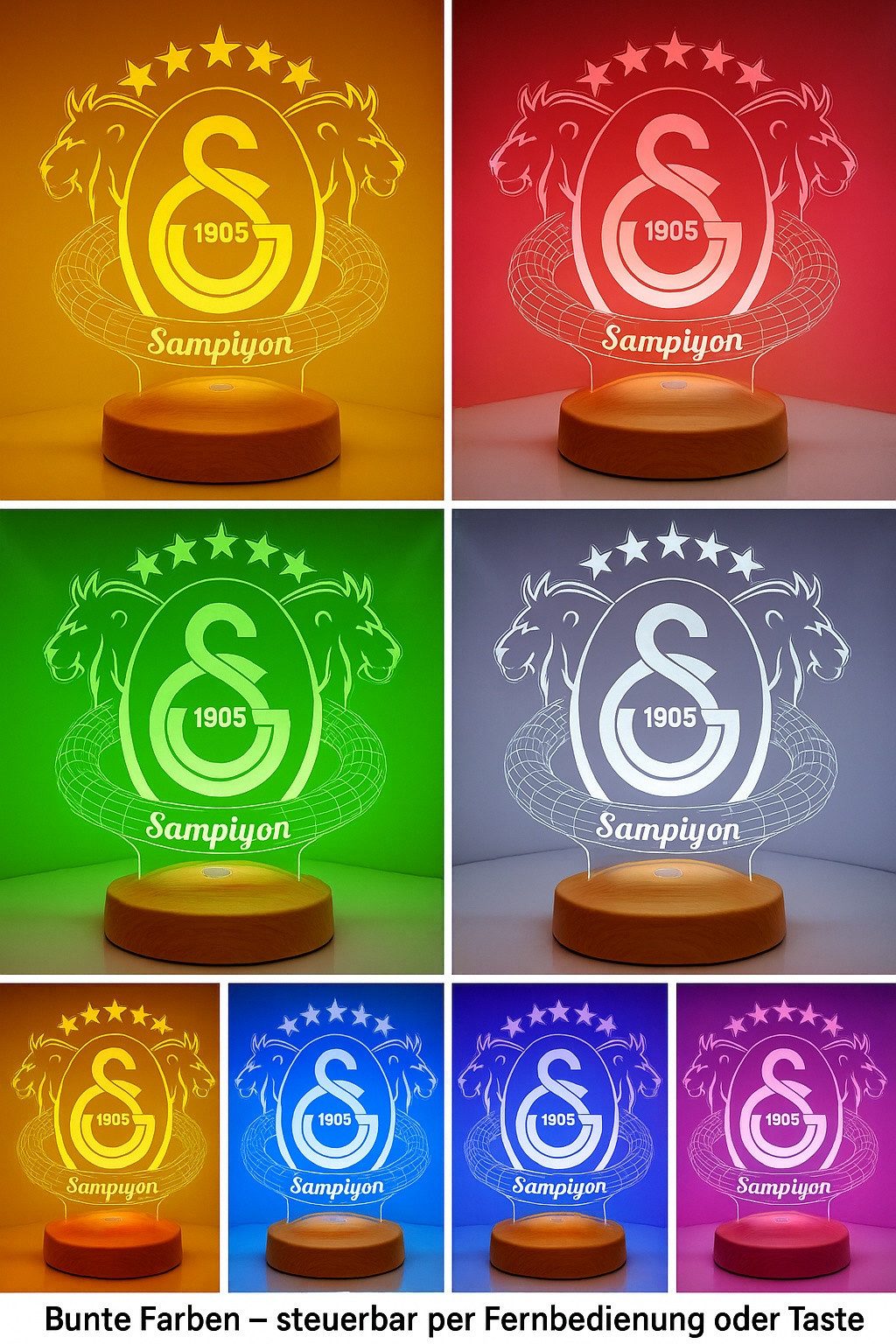 Geschenkelampe LED Nachttischlampe Galatasaray Fanartikel 3D Nachtlicht Geburtstagsgeschenk, Leuchte 7 Farben fest integriert, Geschenk für GS Fans, Jungs – Bild 5 von 5