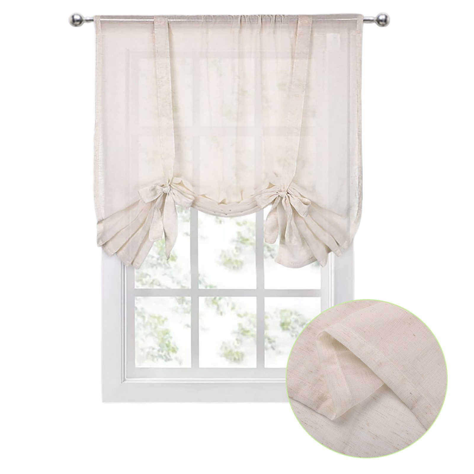 Rosnek Bindegardine Raffrollo Raffgardine Leinenoptik Stangendurchzug Rollg günstig online kaufen