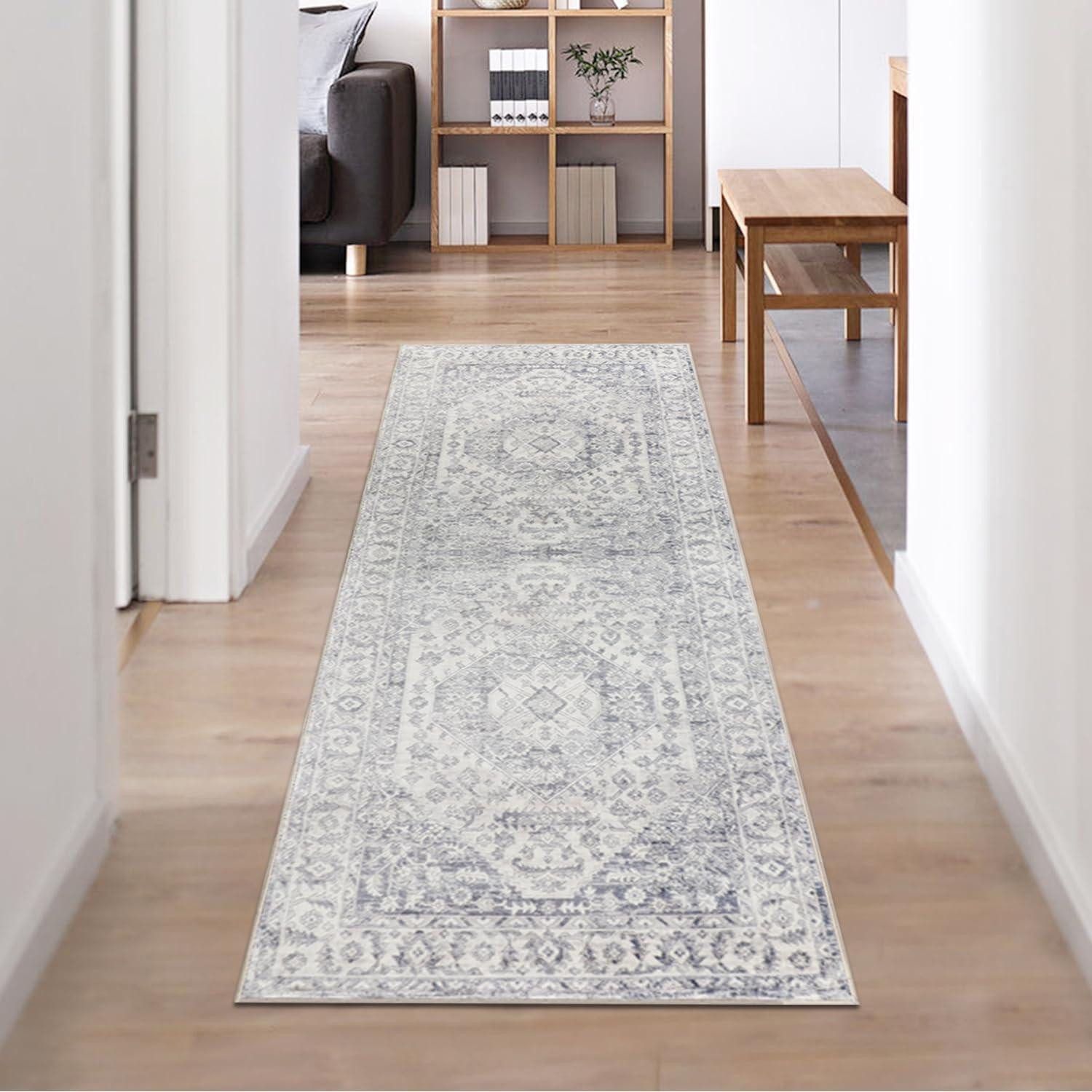 Läufer Rutschfester Teppichläufer Vintage-Stil 65x180cm Lila Grau Waschbar