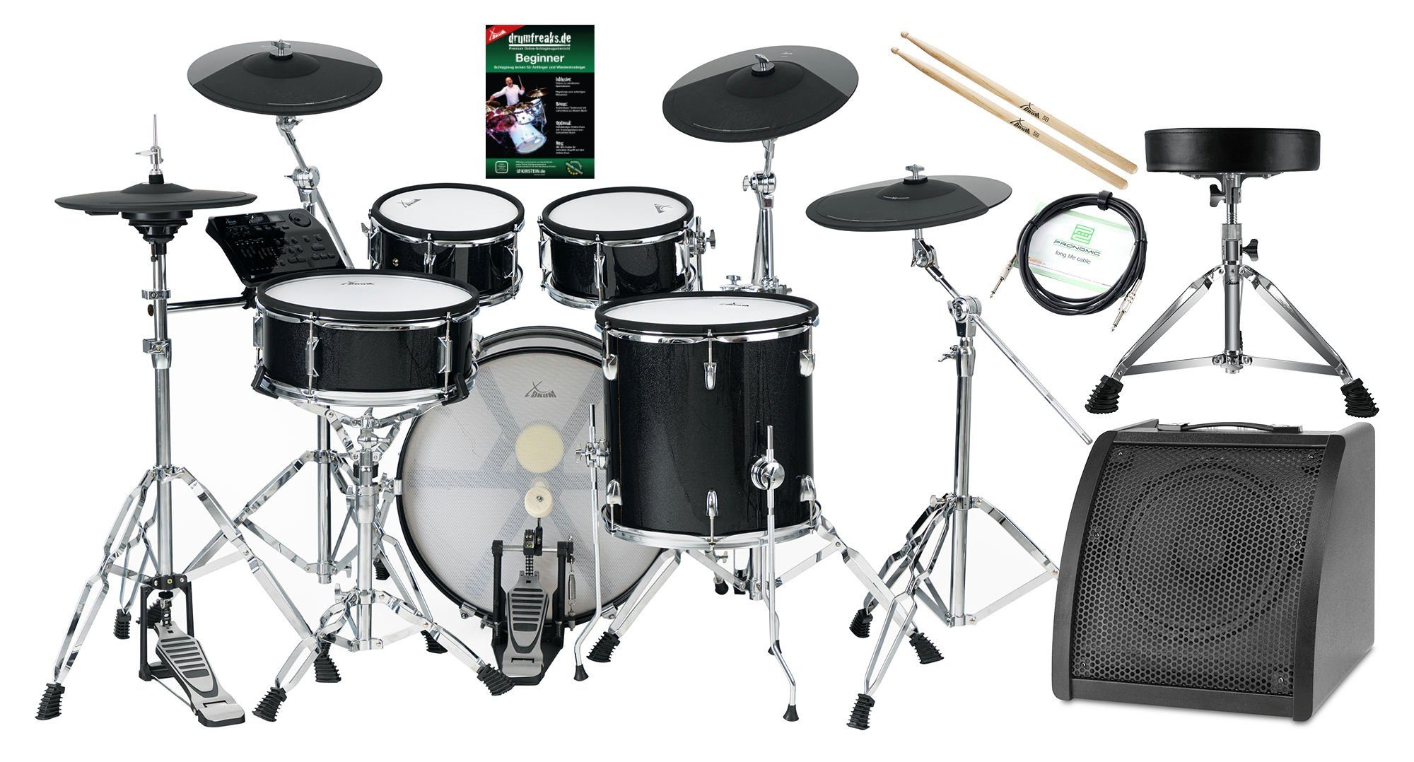 XDrum E-Drum DD-670 Mesh E-Drum Kit - mit echter HiHat und Holzkesseln, 15-St., inkl. Hocker, Monitor, Kopfhörer, Kabel und Sticks