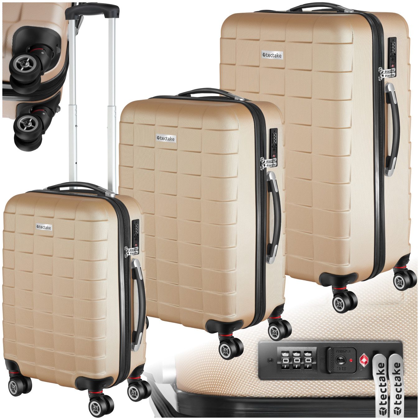tectake Trolley Hartschalenkoffer Set 3-tlg. aus Hartschale, 4 Rollen, 3-te günstig online kaufen