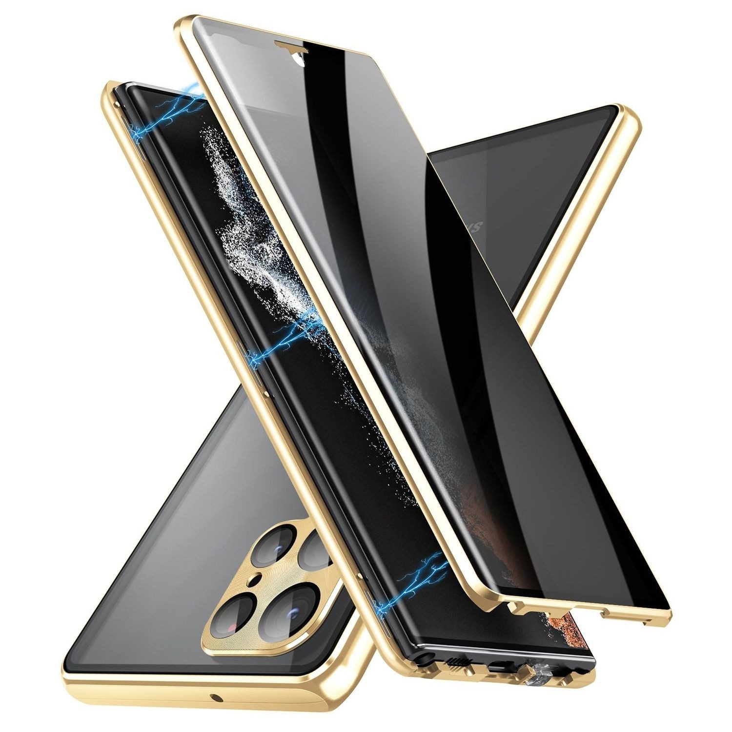 Handyhülle Für Samsung Galaxy S25 Ultra Magnet Glas Privacy Hülle Bumper Gold