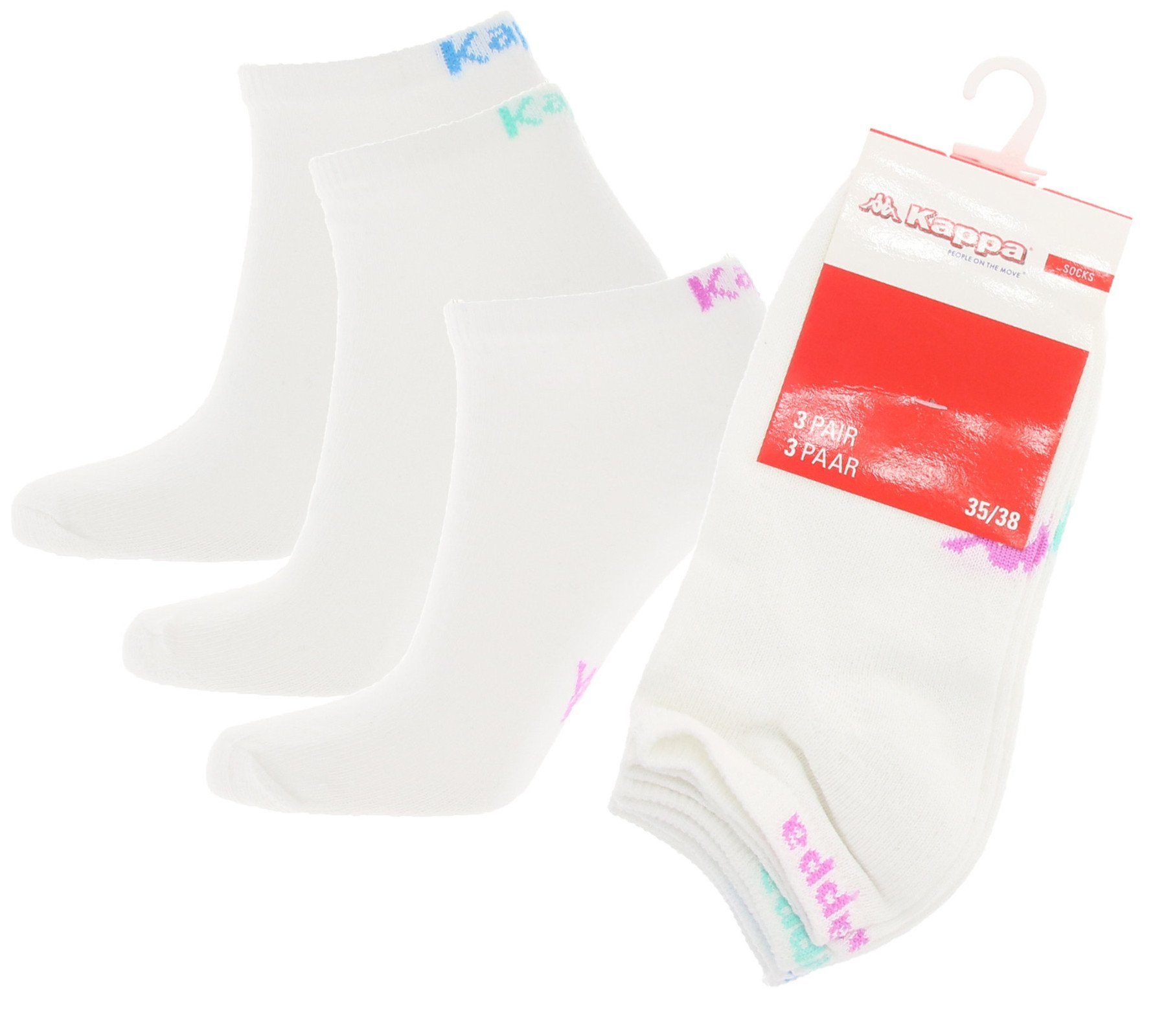 Kappa Sneakersocken »3er Pack Kappa Sportsocken schlichte Sneaker-Socken  Strümpfe Weiß/Pastell Pink/Grün/Blau« online kaufen | OTTO