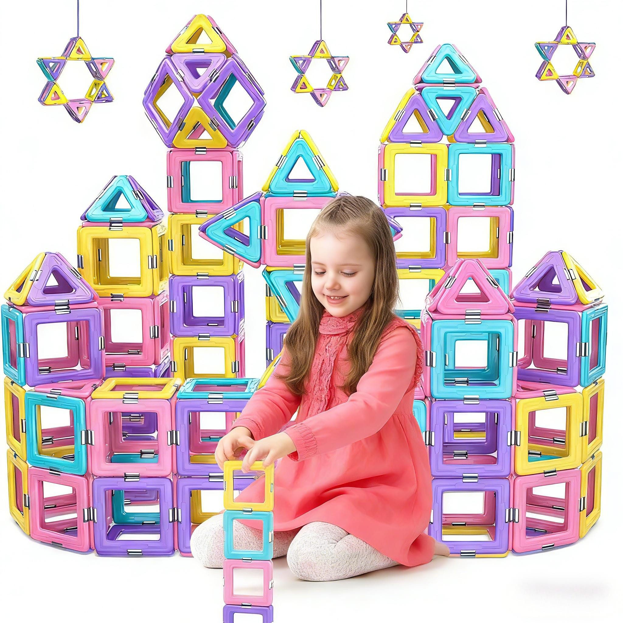 POPOLIC Magnetische Bausteine, Magnetbausteine Spielzeug ab 2 Jahre Magnetspielbausteine, (40 St., Magnetspiel Geschenk Mädchen ab 2 Jahre), Farbenfrohe Magnete Kinder Mädchen Junge ab 3 4 5 6 7 8 Jahre