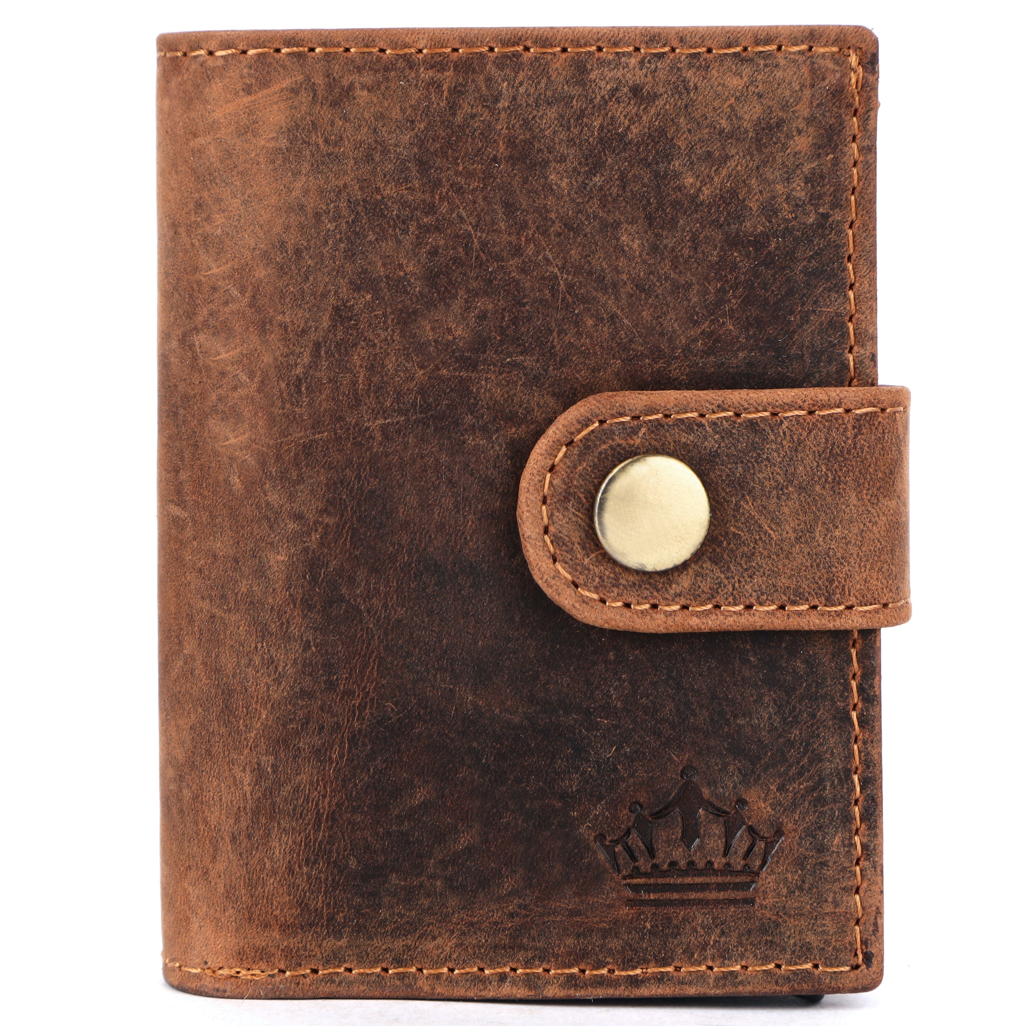 Manza Mini Geldbörse Slim Wallet Geldbörse mit Münzfach, RFID-Schutz und Geschenkbox, Kartenhalter, Münzfach mit Reißverschluss, RFID Blocker, Geschenkbox Braun TAN