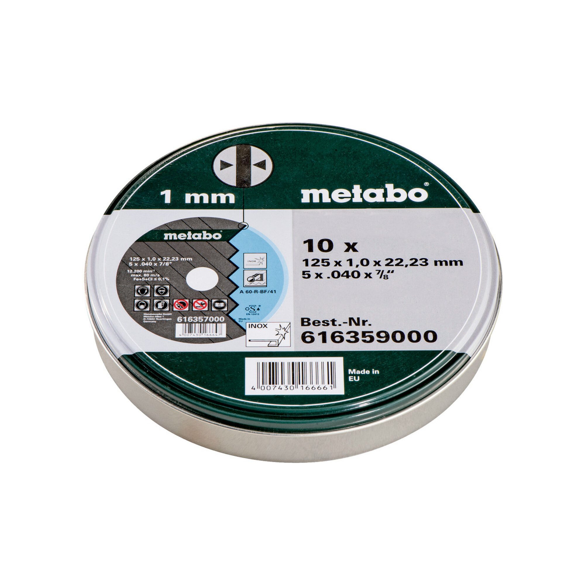 metabo Trennscheibe Metabo Satz=10xTrennscheiben SP 125x1,0x22,23 Inox, TF 41, in Blechdo