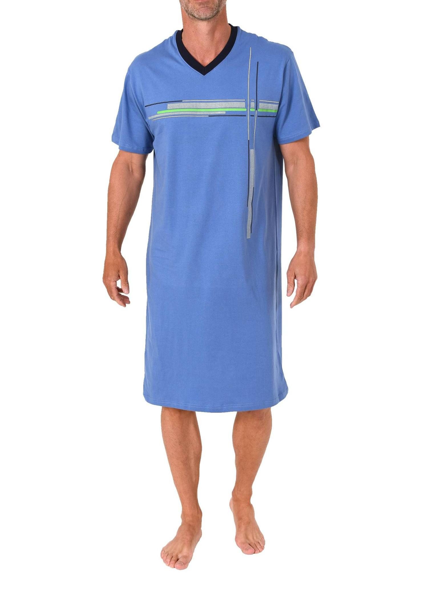 Pyjama Normann Herren kurzarm Nachthemd mit eleganten Frontprint