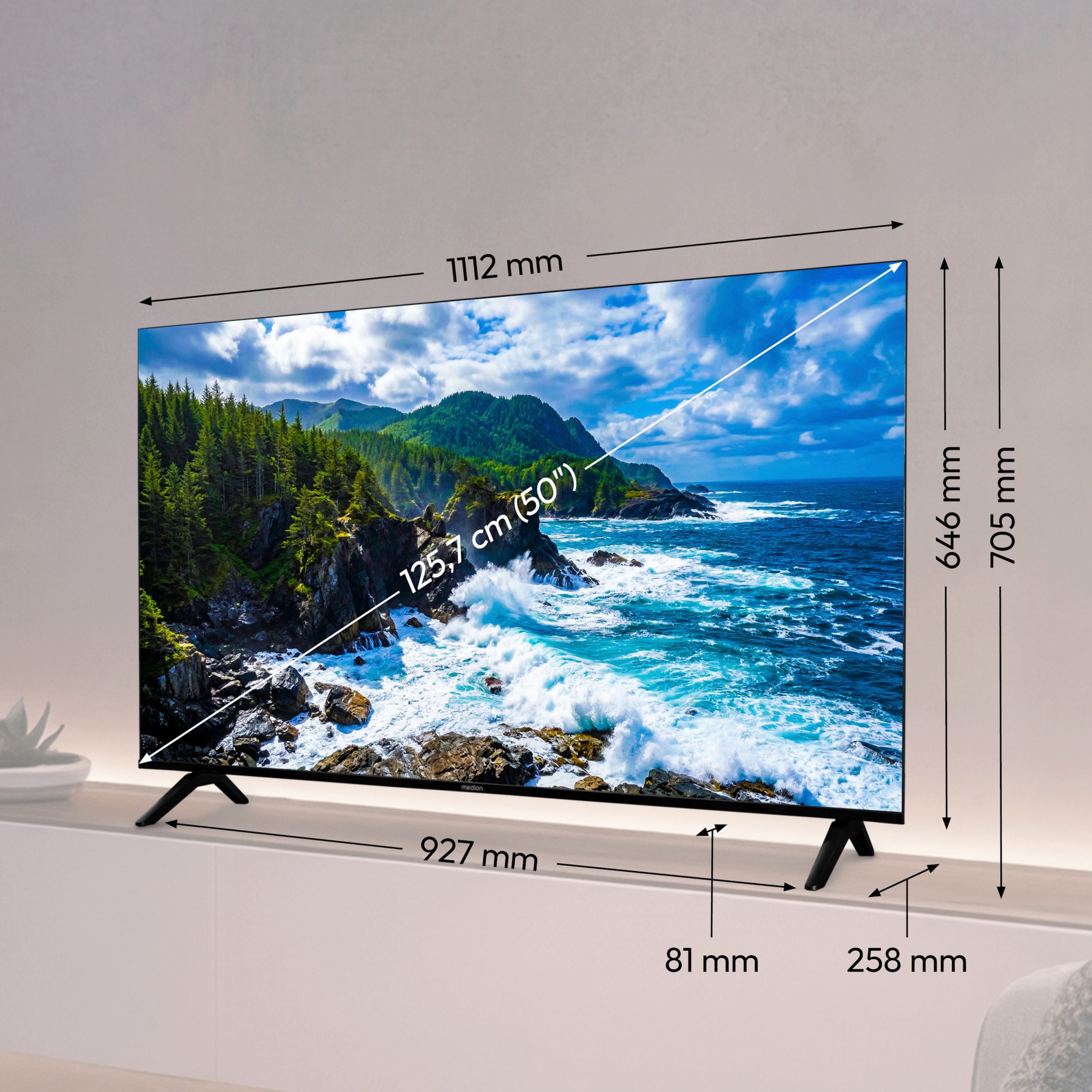 Medion® MD850201 LCD-LED Fernseher (125.7 cm/50 Zoll, 4K Ultra HD, Smart-TV, Netflix, HBO Max, Prime Video, Disney+, Magenta TV, AppleTV, WOW)