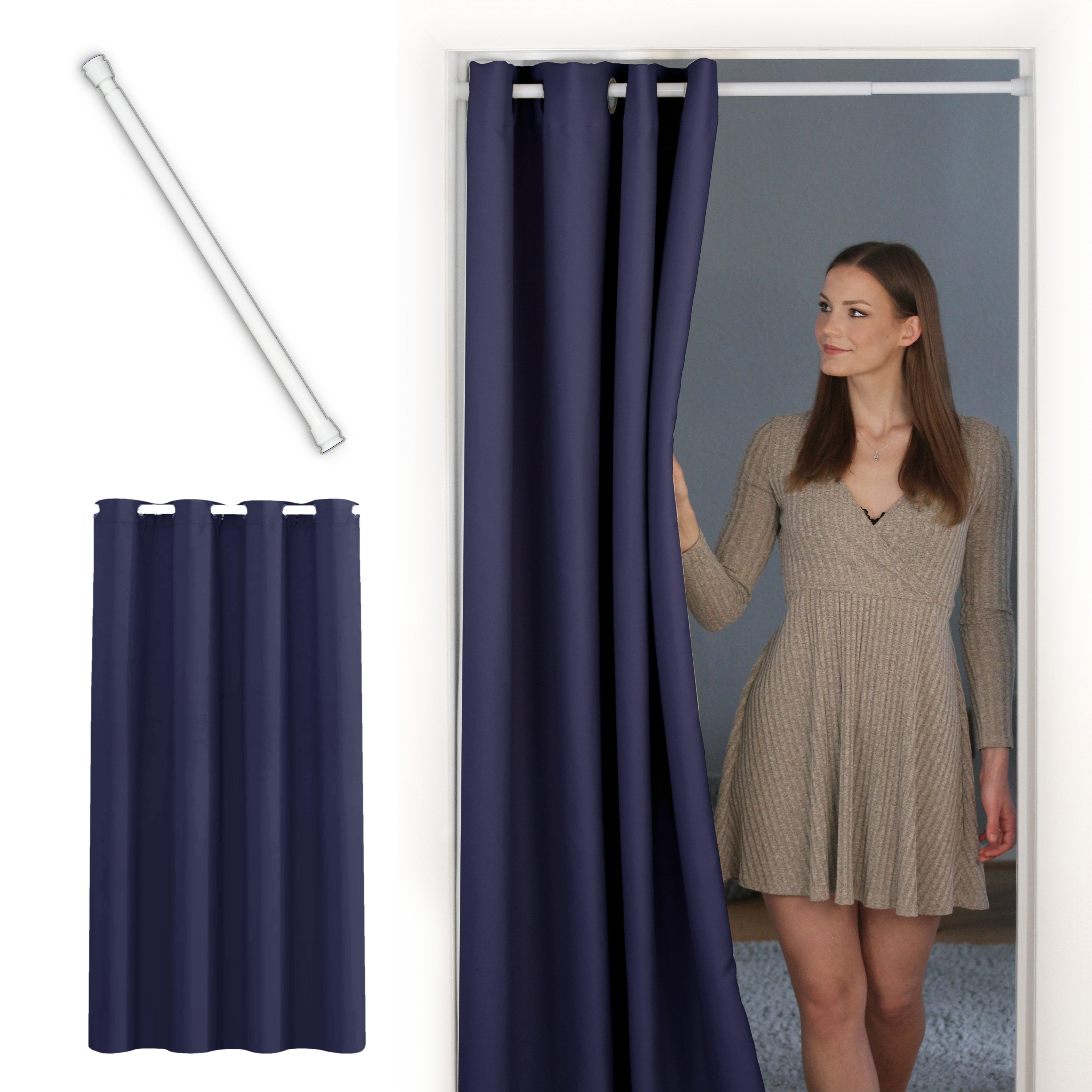 tinycurtains Türvorhang mit Stange weiß 55-90 cm ohne Bohren, Thermo Vorhan günstig online kaufen