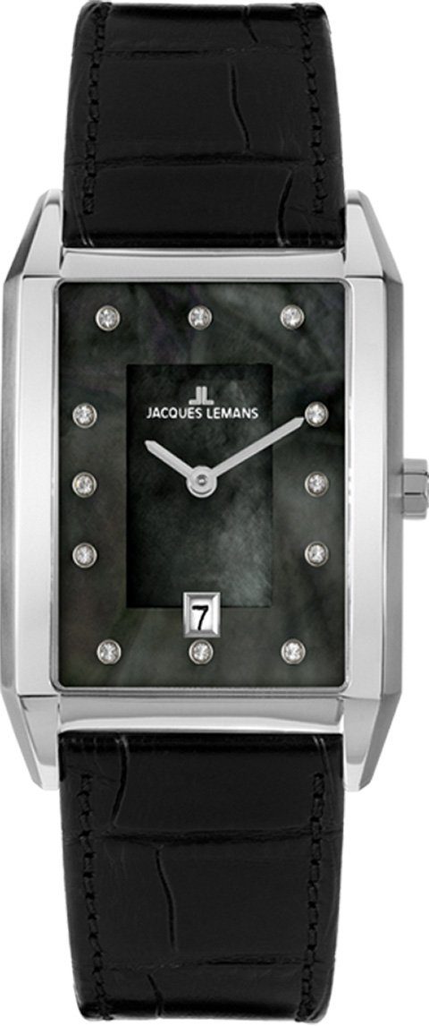 Jacques Lemans Quarzuhr 1-2159E, Armbanduhr, Damenuhr, Perlmuttzifferblatt, eckig, Datum