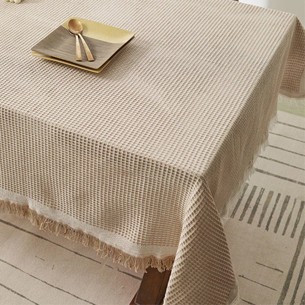 Tischdecke Kaffeefarbe Leinen (1-tlg) Waffel Staubschutz Tischdecke einfarbig Baumwolle FELIXLEO