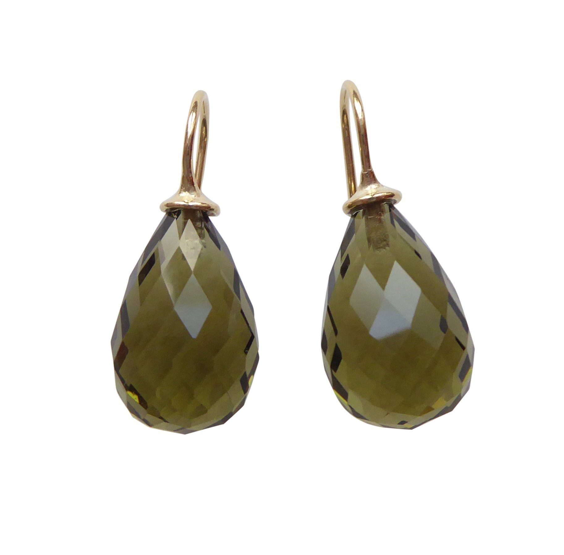 Mugello Paar Ohrhänger Mila oliv gold-platt. klassisch festlich Tropfen, made in Germany Heide Heinzendorff, hochwertige Glashandwerkarbeit