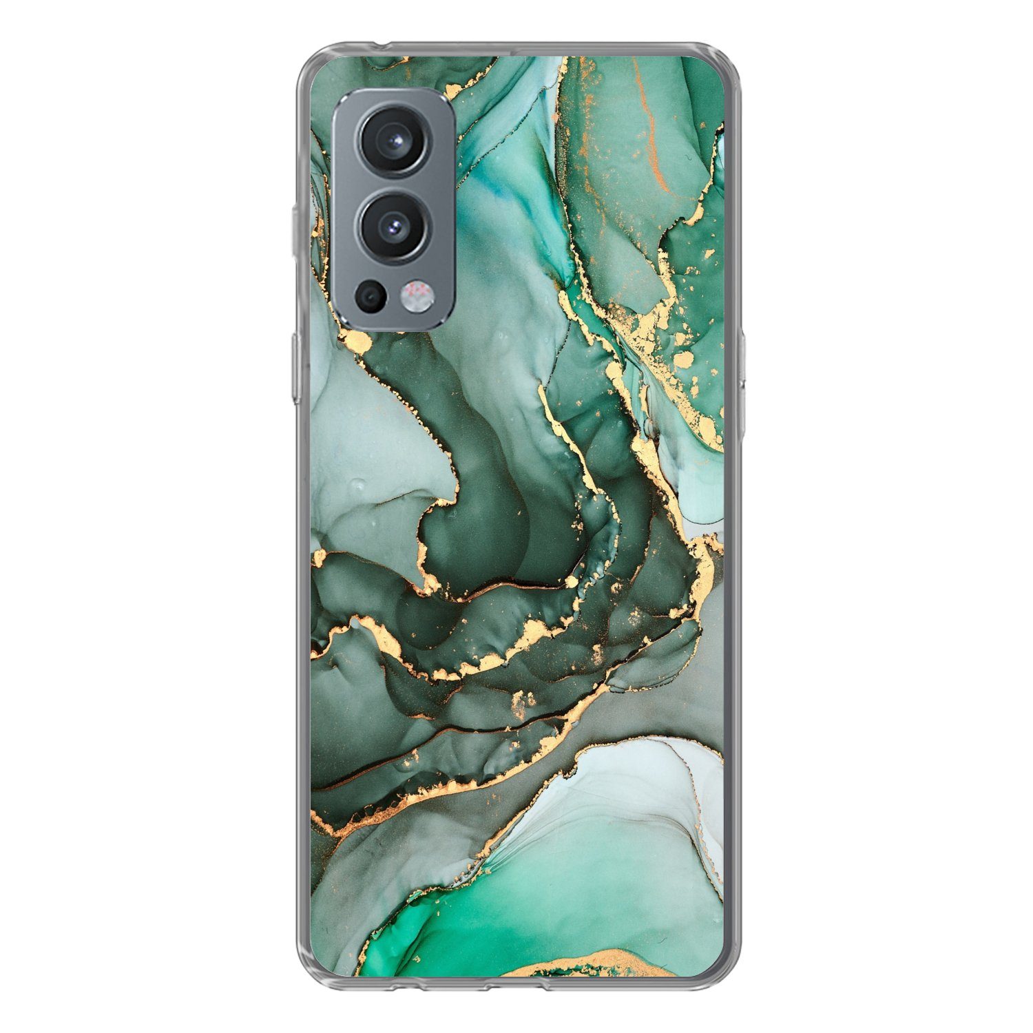 MuchoWow Handyhülle für OnePlus Nord 2 5G Gold - Marmor - Grün - Luxus - Marmoroptik - Gra, Phone Case, Silikon, Schutzhülle Dünn