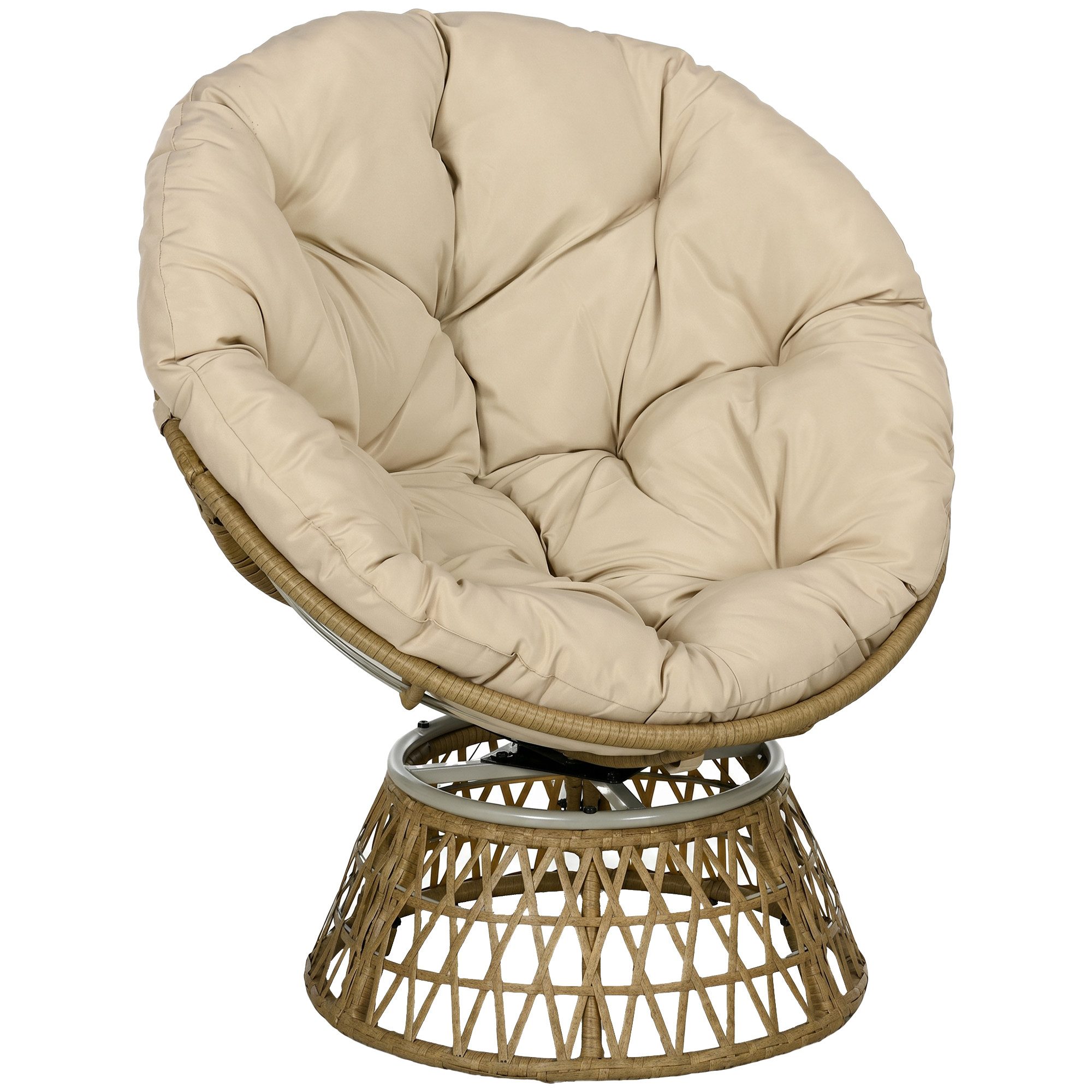 Outsunny Gartensessel Papasansessel (Rattan Sessel, 1-St., Korbsessel), Verstellbare Fußstütze 85 x 70 x 82 cm Khaki