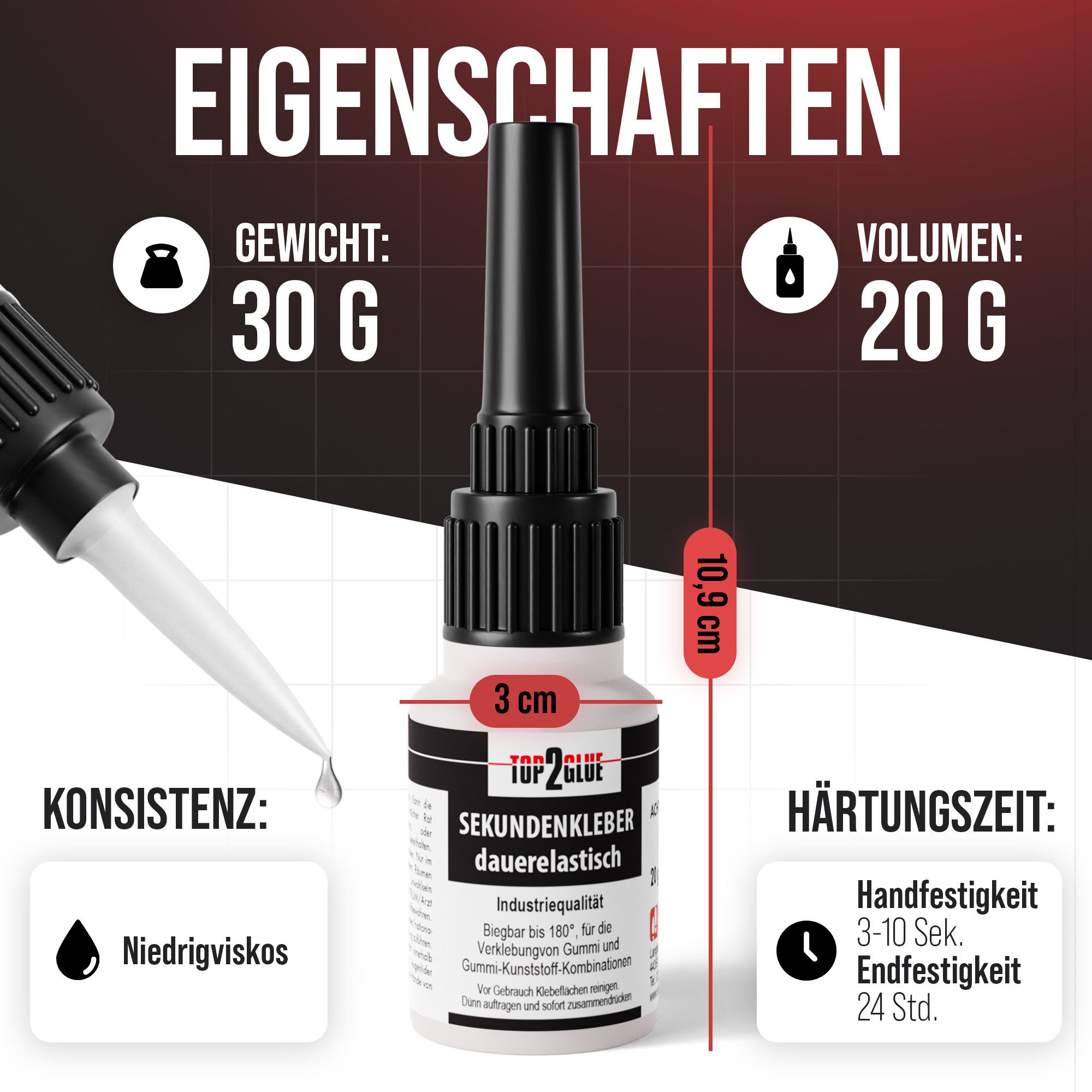 Top2Glue Sekundenkleber Top2Glue Sekundenkleber dauerelastisch 20g, (1-tlg), härtet flexibel aus – Bild 5 von 5
