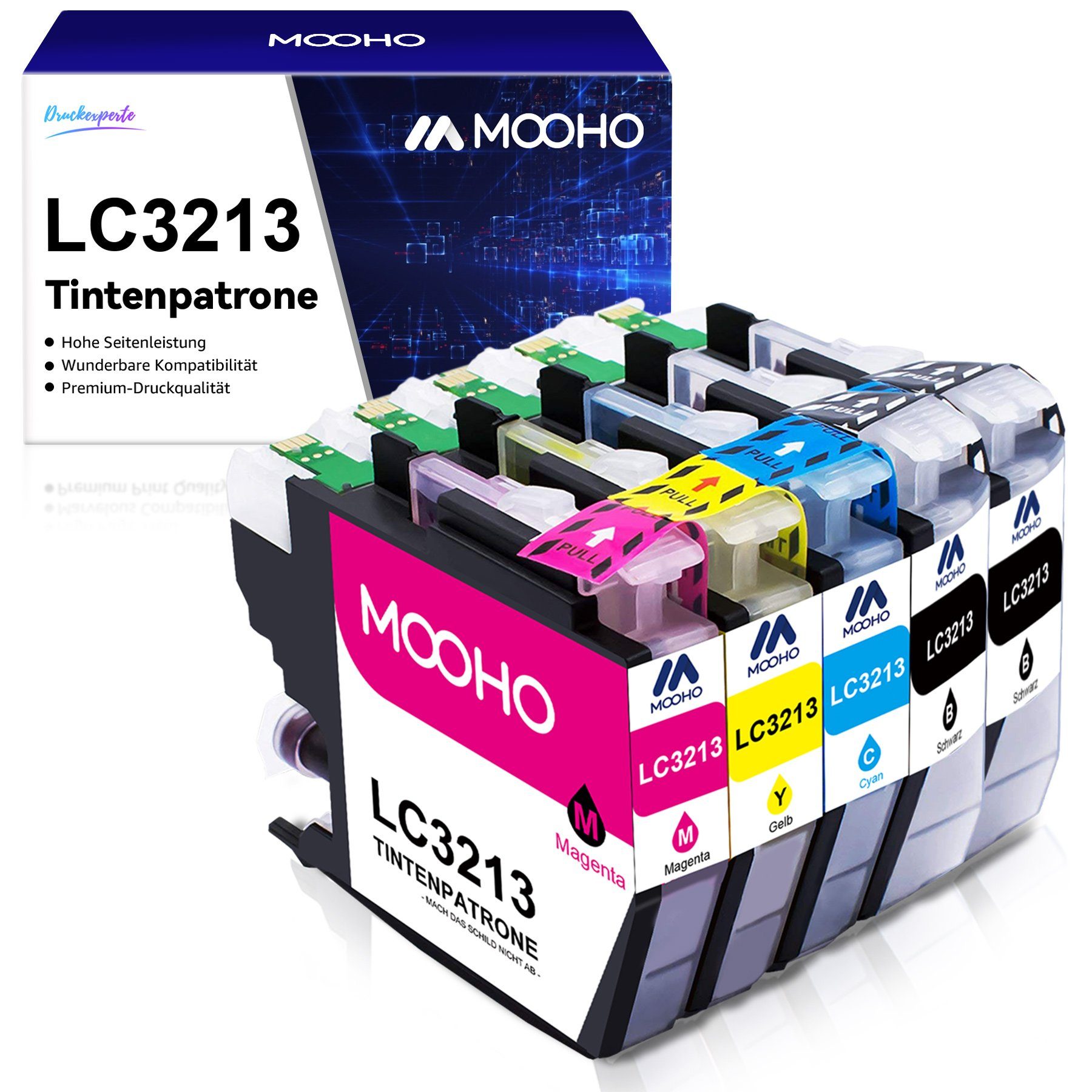 MOOHO Multipack ersetzt Brother LC-3213 LC3213XL Tintenpatrone (für Brother MFC-J491 497DW DCP-J572dw) 2x Schwarz, 1x Cyan, 1x Magenta, 1x Gelb