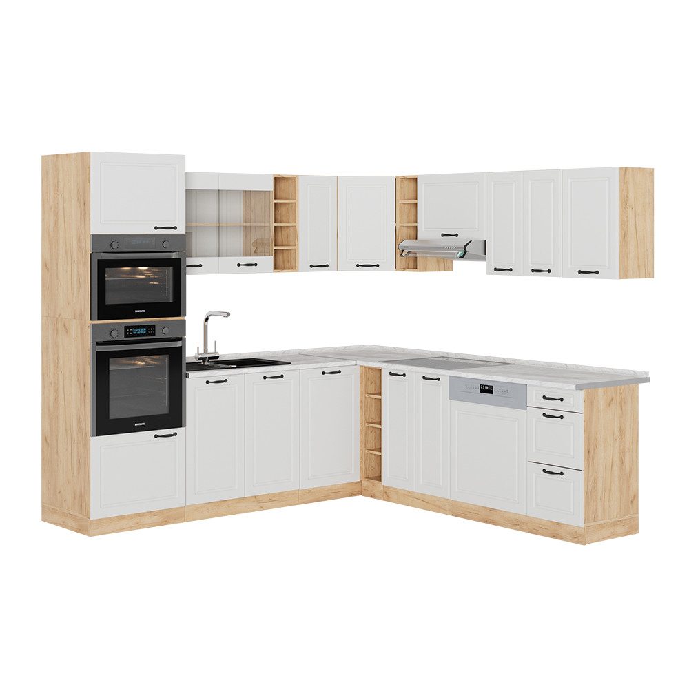 Vicco Winkelküche R-Line, Weiß Landhaus/Goldkraft Eiche, günstig online kaufen