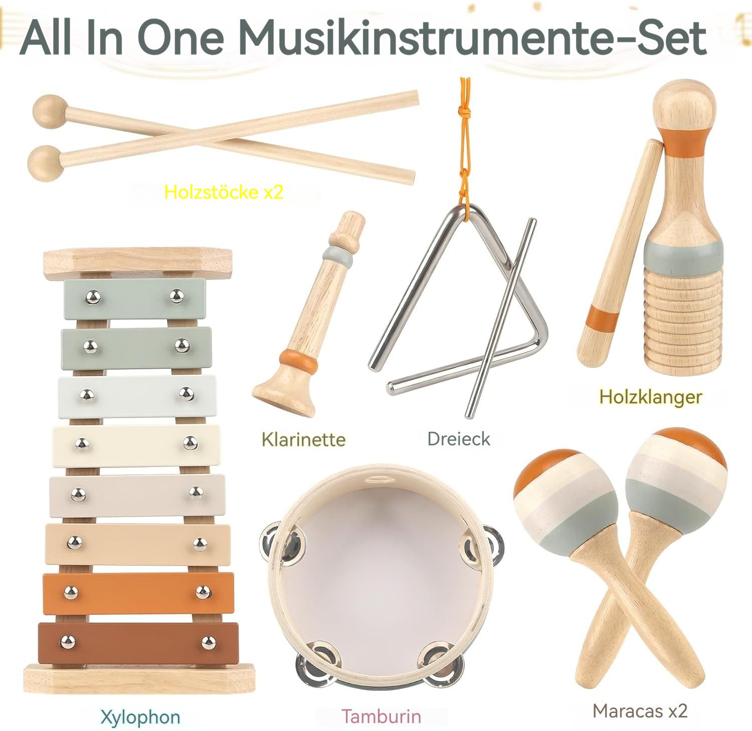 Zaewry Spielzeug-Musikinstrument Musikinstrumente für Kinder Kinderspielzeug ab 3 Jahre Holzspielzeug, (6 tlg), Instrumente Musikinstrumente Montessori Spielzeug