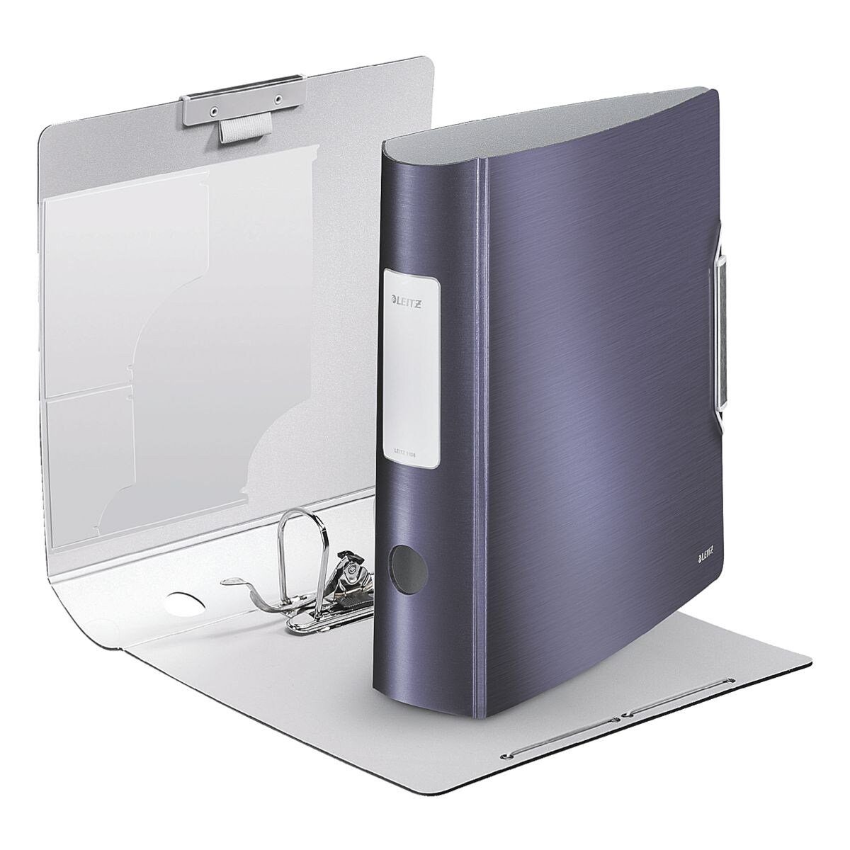 LEITZ Aktenordner 180° Active Style 1108, Ordner breit, Alu-Optik, aufgeklebtes Rückenschild