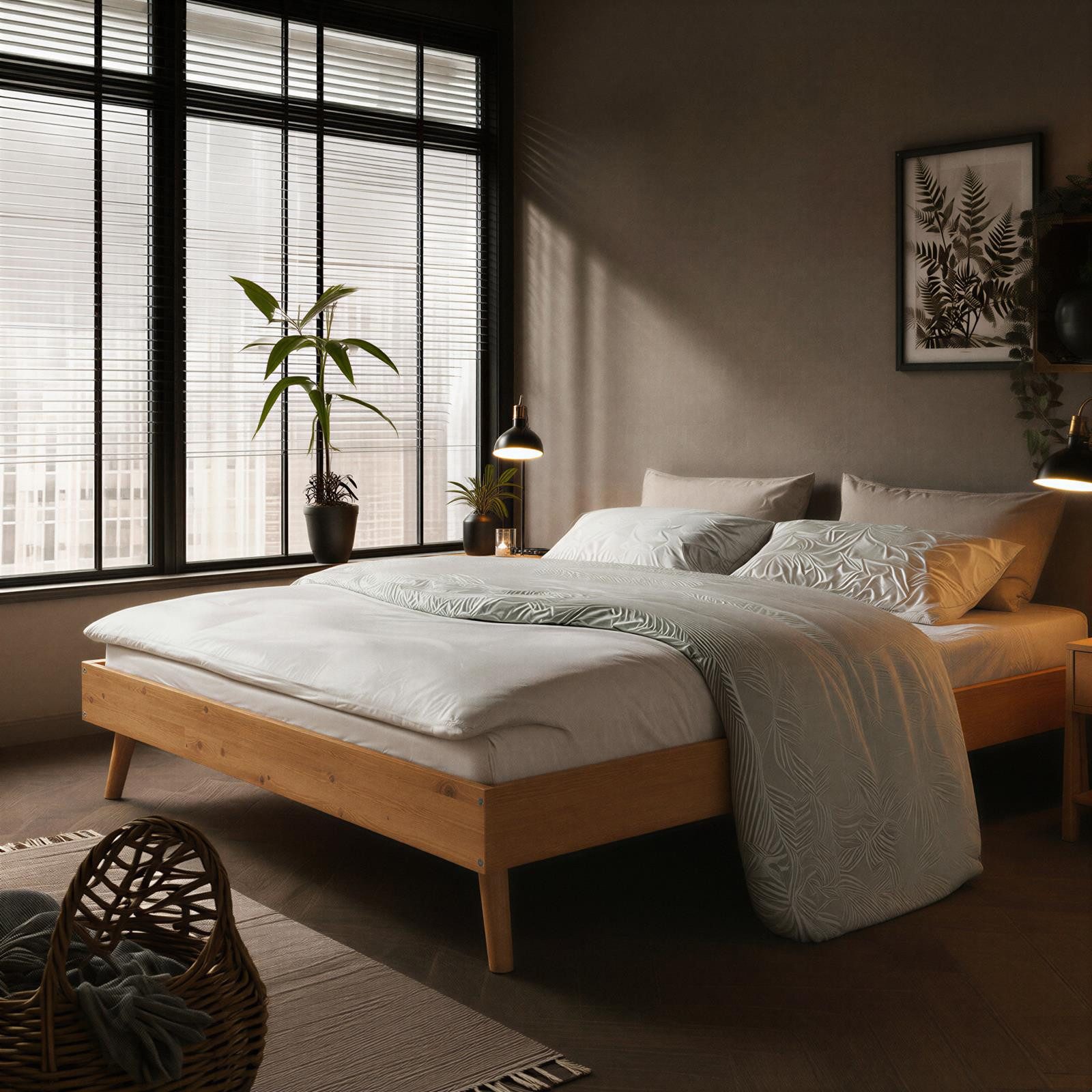 IDIMEX Futonbett KARRI, modernes Massivholzbett 140x200cm ohne Kopfteil Eiche farben