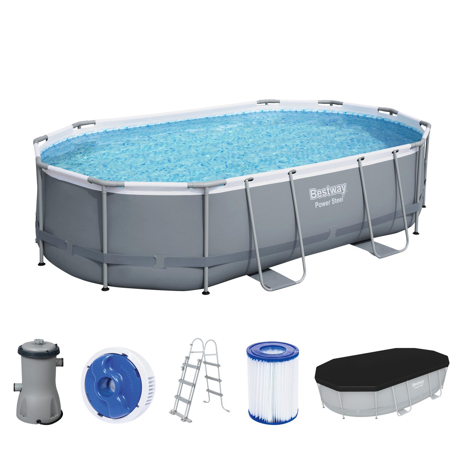 Bestway Framepool Power Steel™ Frame Pool Komplett-Set mit Filterpumpe 488 x 305 x 107