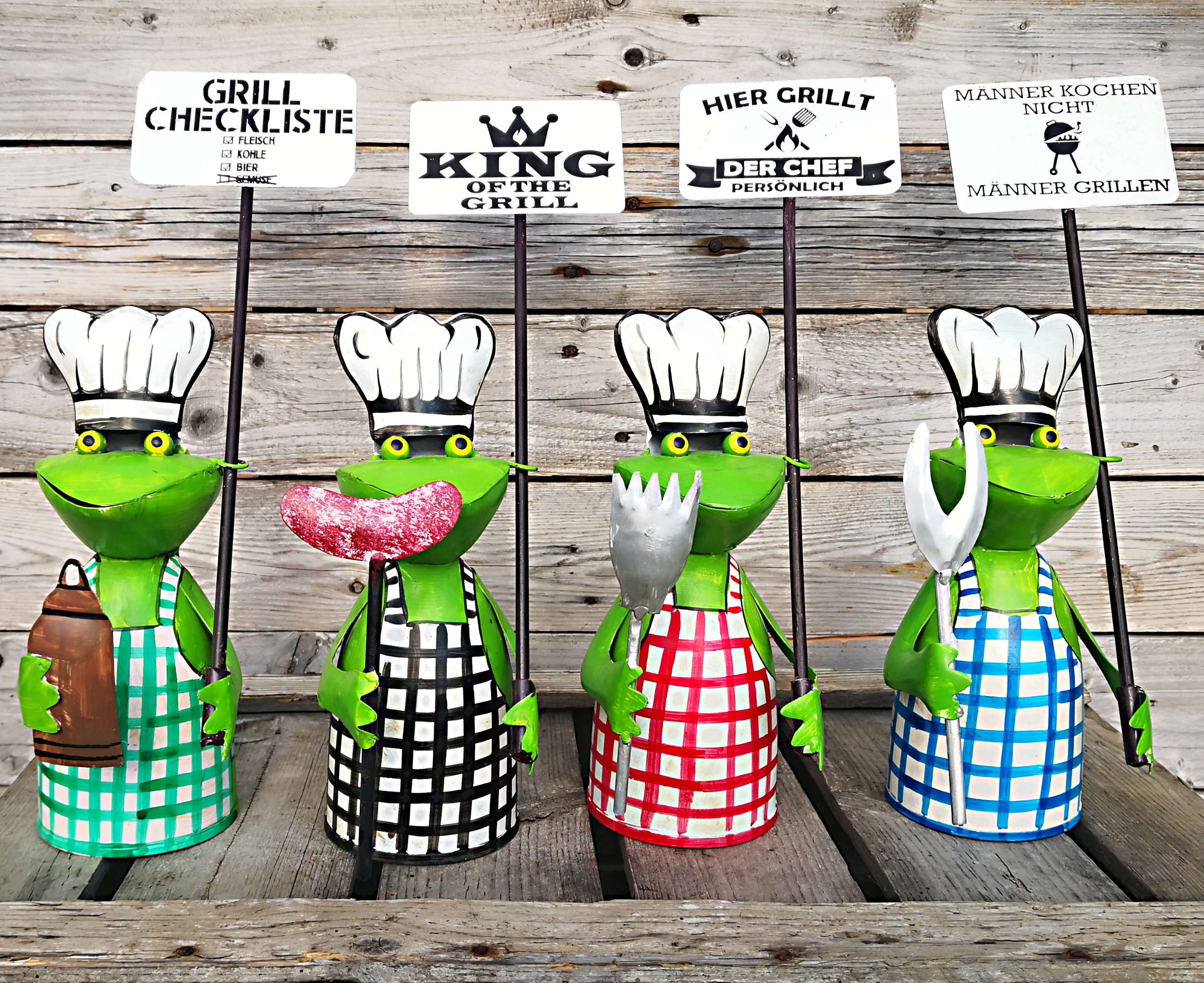 Paulslandhaus Gartenfigur Zaunhocker BBQ Frosch Grillmeister Grillkönig