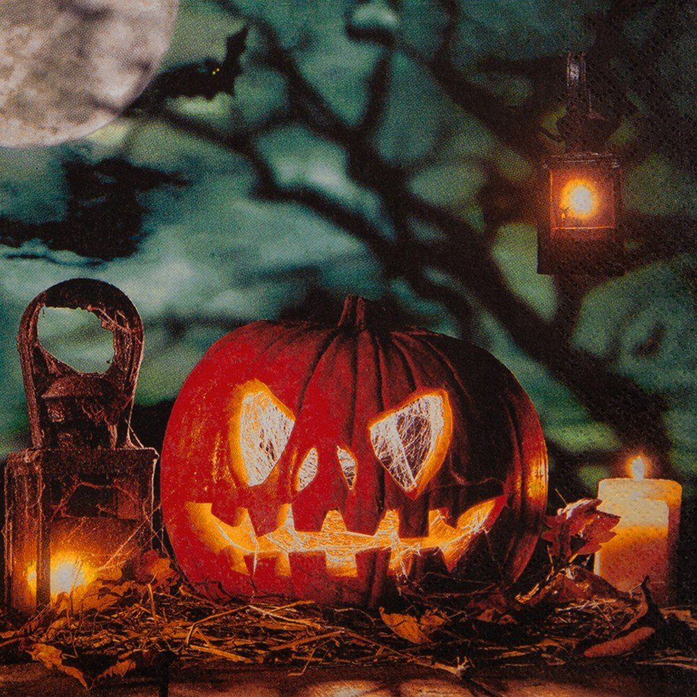 HOME FASHION Papierserviette 20 Servietten Halloween! - Gruseliger Kürbis 33x33cm, (20 St)