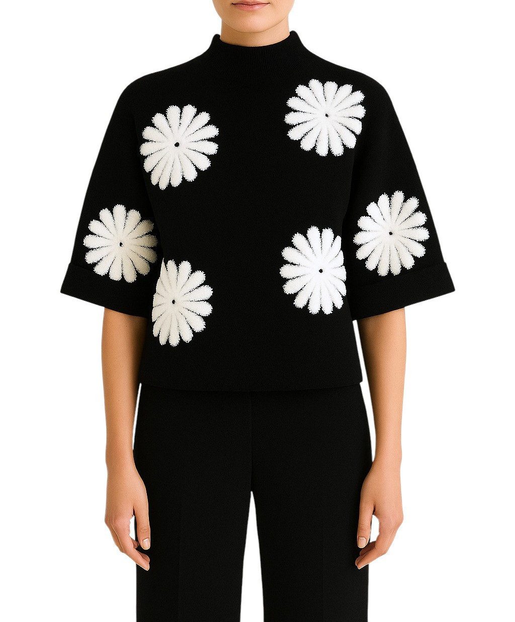Mississhop Rollkragenpullover Damen Pullover mit Blumenmuster günstig online kaufen