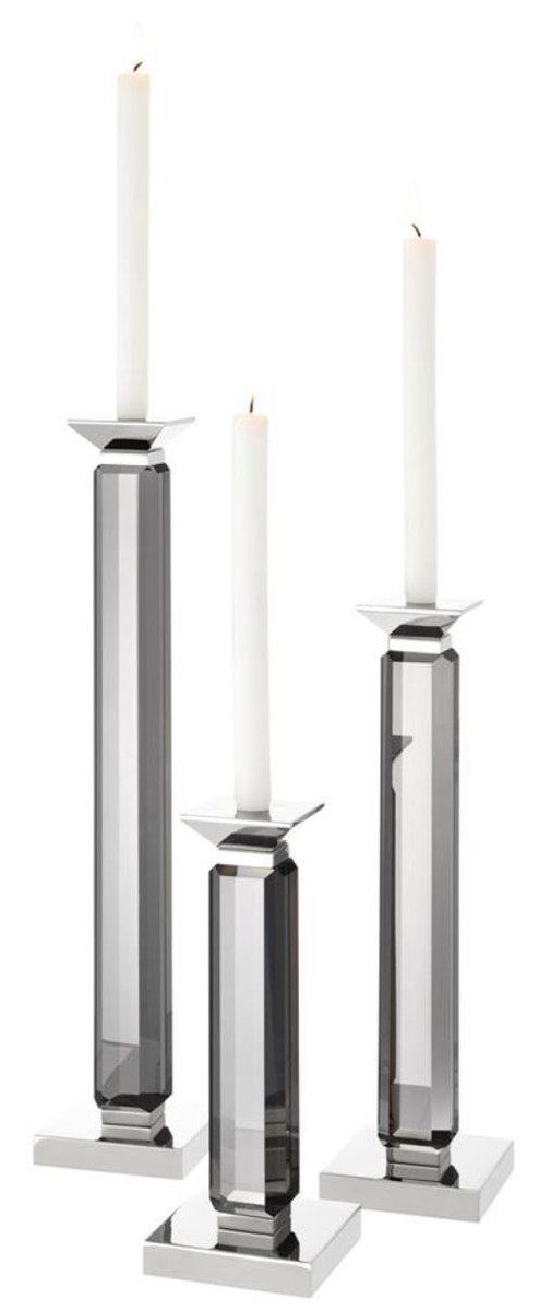 Padrino Accessoires Luxus Silber Casa Kerzenhalter Kristallglas / 3er - Grau Set Luxus Kerzenhalter
