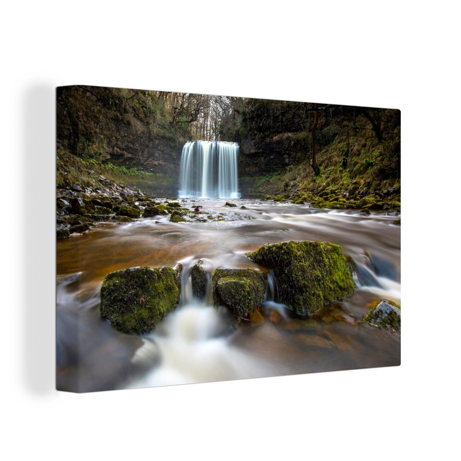 OneMillionCanvasses® Leinwandbild Wasserfall im Brecon Beacons National Park in Wales, (1 St), Wandbild Leinwandbilder, Aufhängefertig, Wanddeko, 30x20 cm