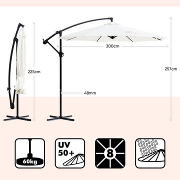 Sekey Ampelschirm Ø300cm Sonnenschirm mit Kreuzständer, Gartenschirm mit Kurbel, UV50+, LxB: 300,00x300,00 cm