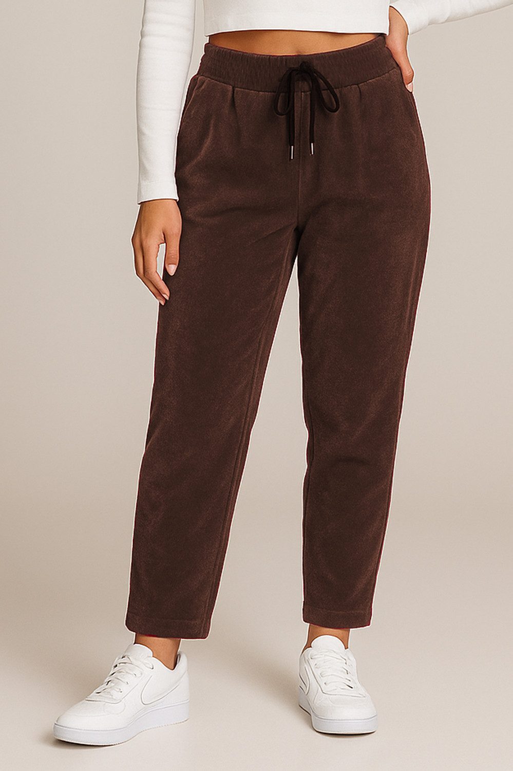 Kendindza Collection Джоггеры Damen Cordhose Optik Hose Jogg-Pants elegant Stoffhose Stretch elastischer Stoff, weich mit Gummibund
