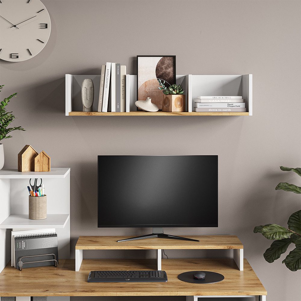 Vicco Bücherregal Tomy, Weiß/Goldkraft Eiche, 90 x 20 cm, 1-tlg.