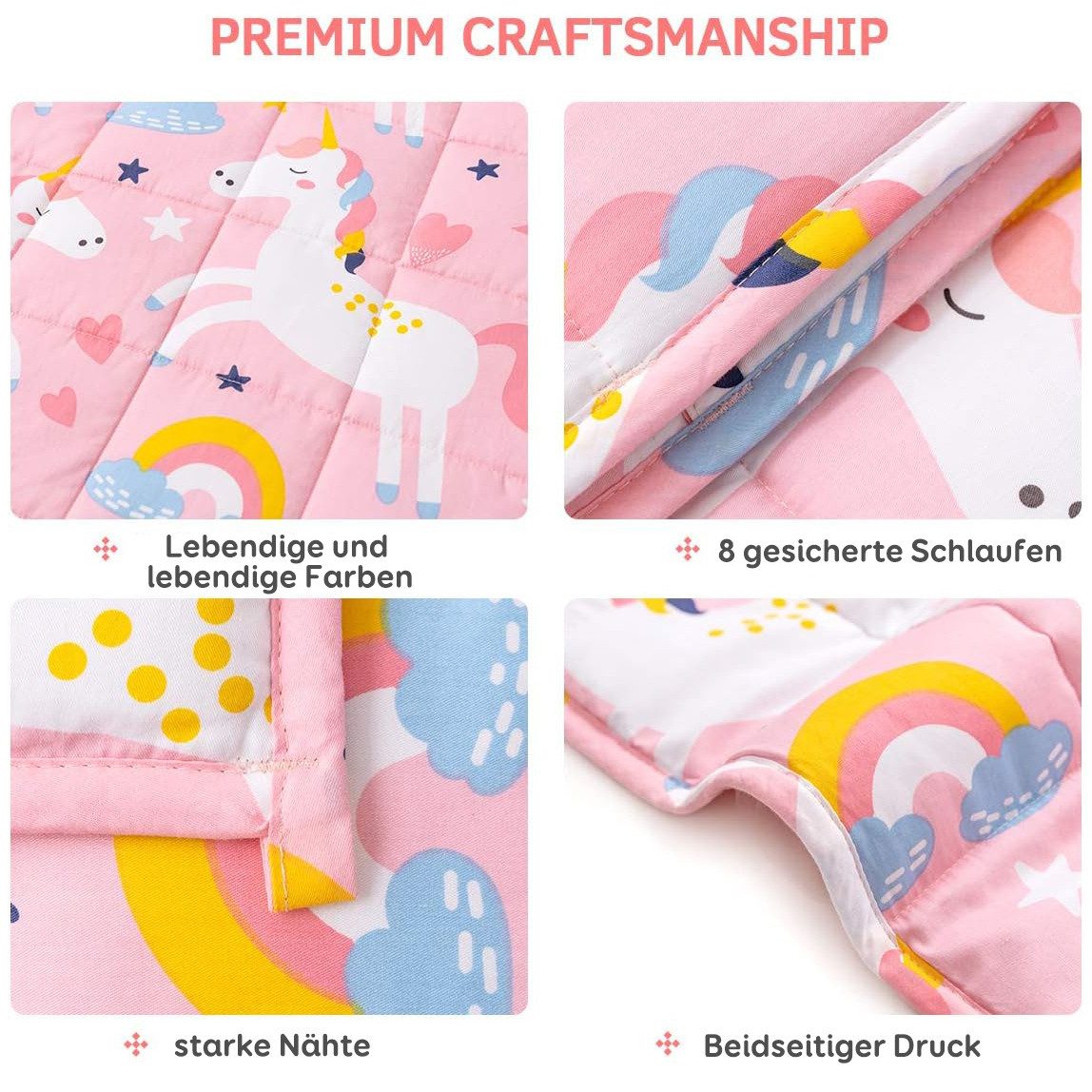 SiviO Gewichtsdecke Kinder Therapie-Bettdecke aus Baumwolle, Weiche Kuschelige Bettdecke, stressreduzierende Kuscheldecke, 90x120cm,Rosa Einhorn,1.3kg