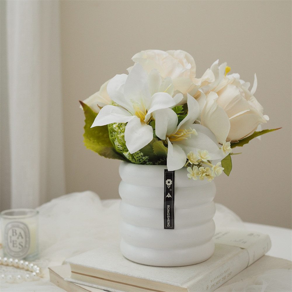 Kunstblumenstrauß Künstliche Lilie Rose Bonsai Set Keramik Tischdekoration günstig online kaufen